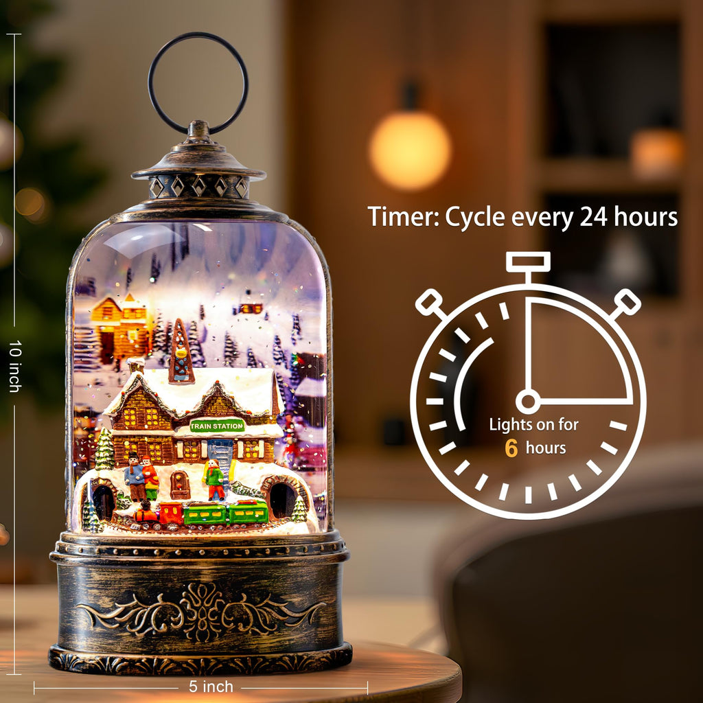 Fall Snow Globe Lantern with Autumn Turkey and Pumpkins Thanksgiving LED Decor for Home, Indoor Tabletop Centerpiece with Glitter Flakes, Harvest Light Decorations