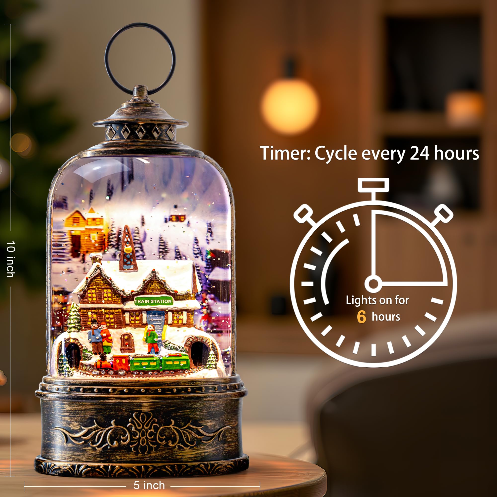 Fall Snow Globe Lantern with Autumn Turkey and Pumpkins Thanksgiving LED Decor for Home, Indoor Tabletop Centerpiece with Glitter Flakes, Harvest Light Decorations