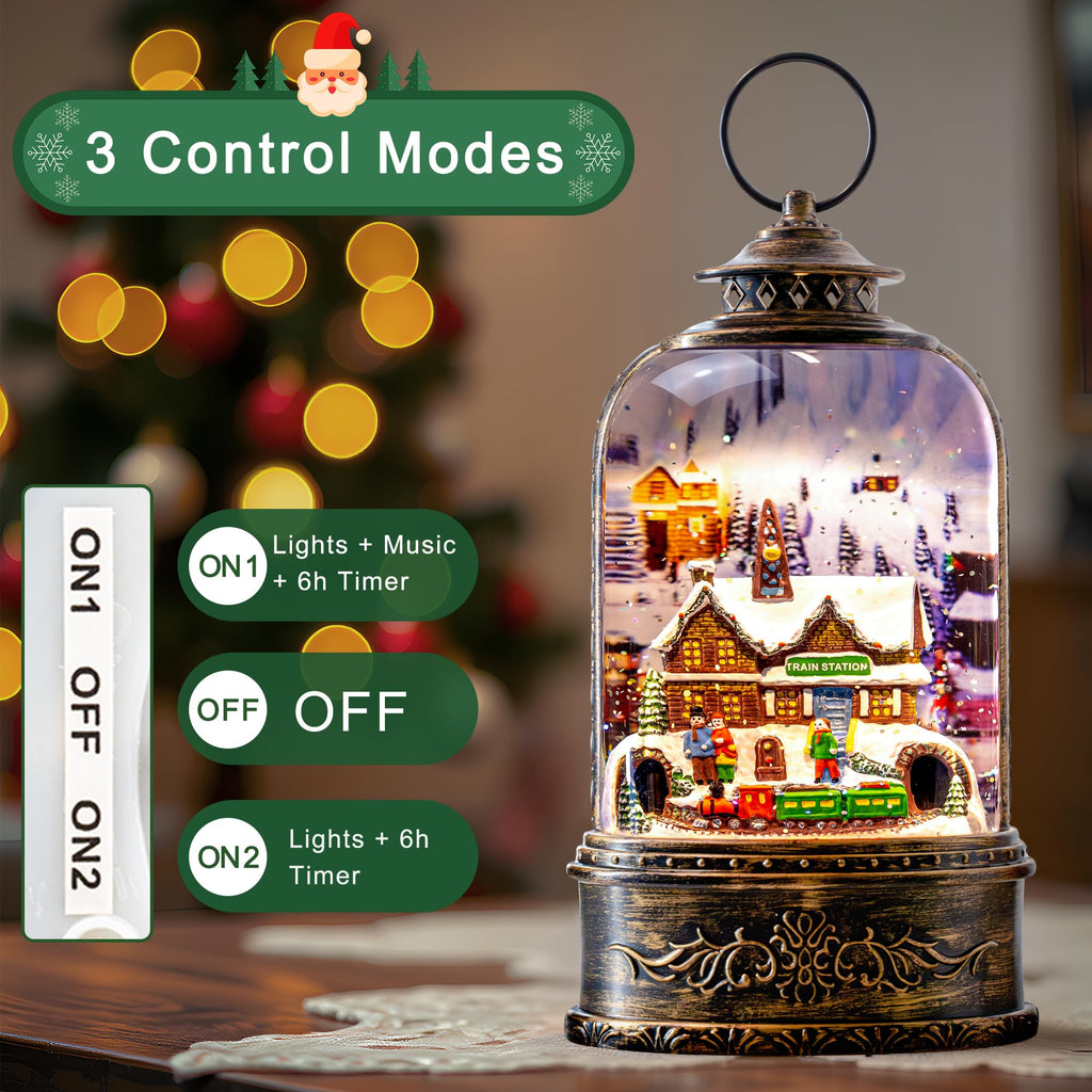 Fall Snow Globe Lantern with Autumn Turkey and Pumpkins Thanksgiving LED Decor for Home, Indoor Tabletop Centerpiece with Glitter Flakes, Harvest Light Decorations