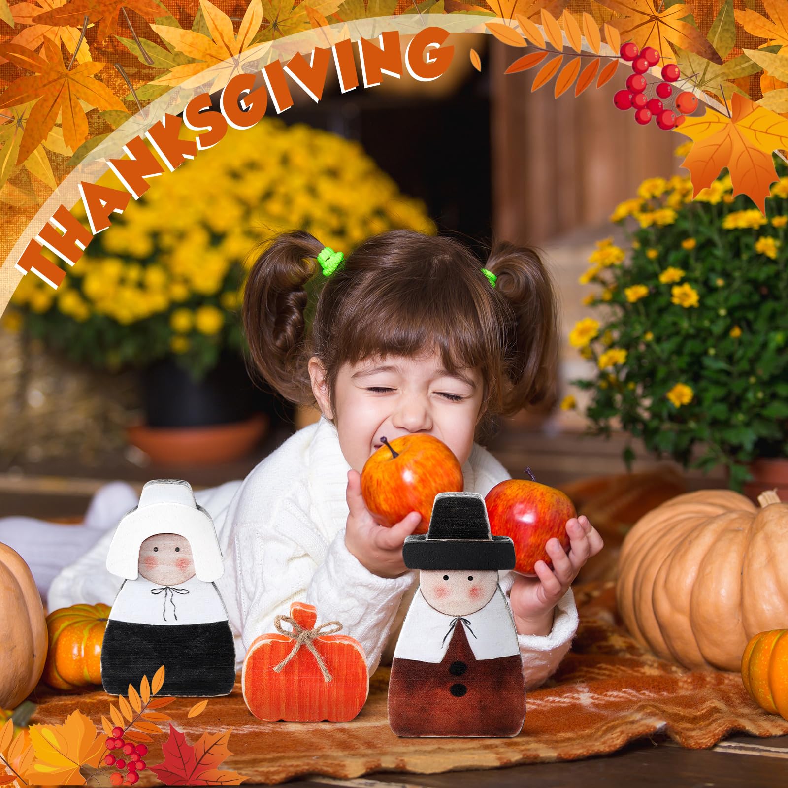 3 Pcs Fall Thanksgiving Decorations Fall Wooden Turkey Pilgrim Couple Table Sign Thanksgiving Standing Tabletop Decor for Autumn Harvest Indoor Tabletop(Turkey)