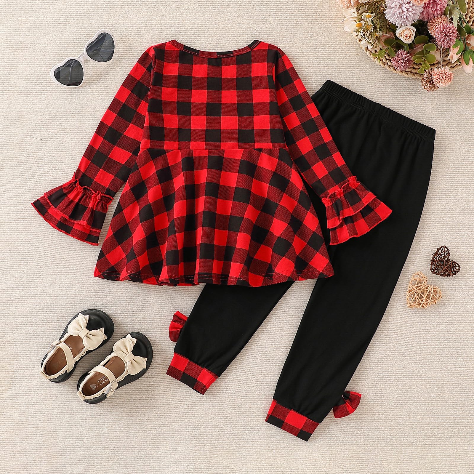 Toddler Girl Clothes Ruffle Long Sleeve Heart Print Tops and Pants 2PC Little Girl Winter Outfits Size (4-7T)