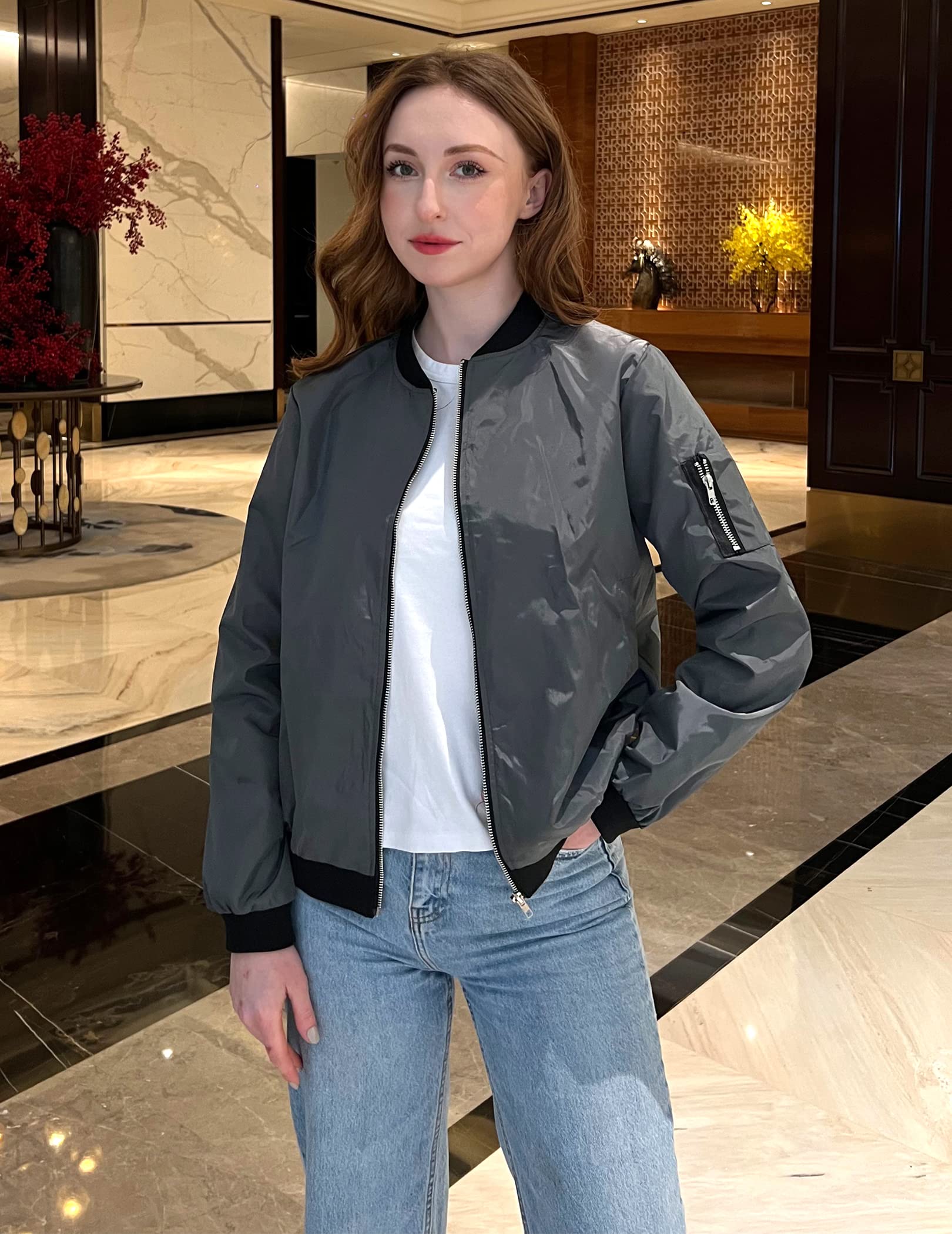 Zeagoo Women's Bomber Jacket Casual Coat Zip Up Spring Fall Clothes with Pockets S-XXL