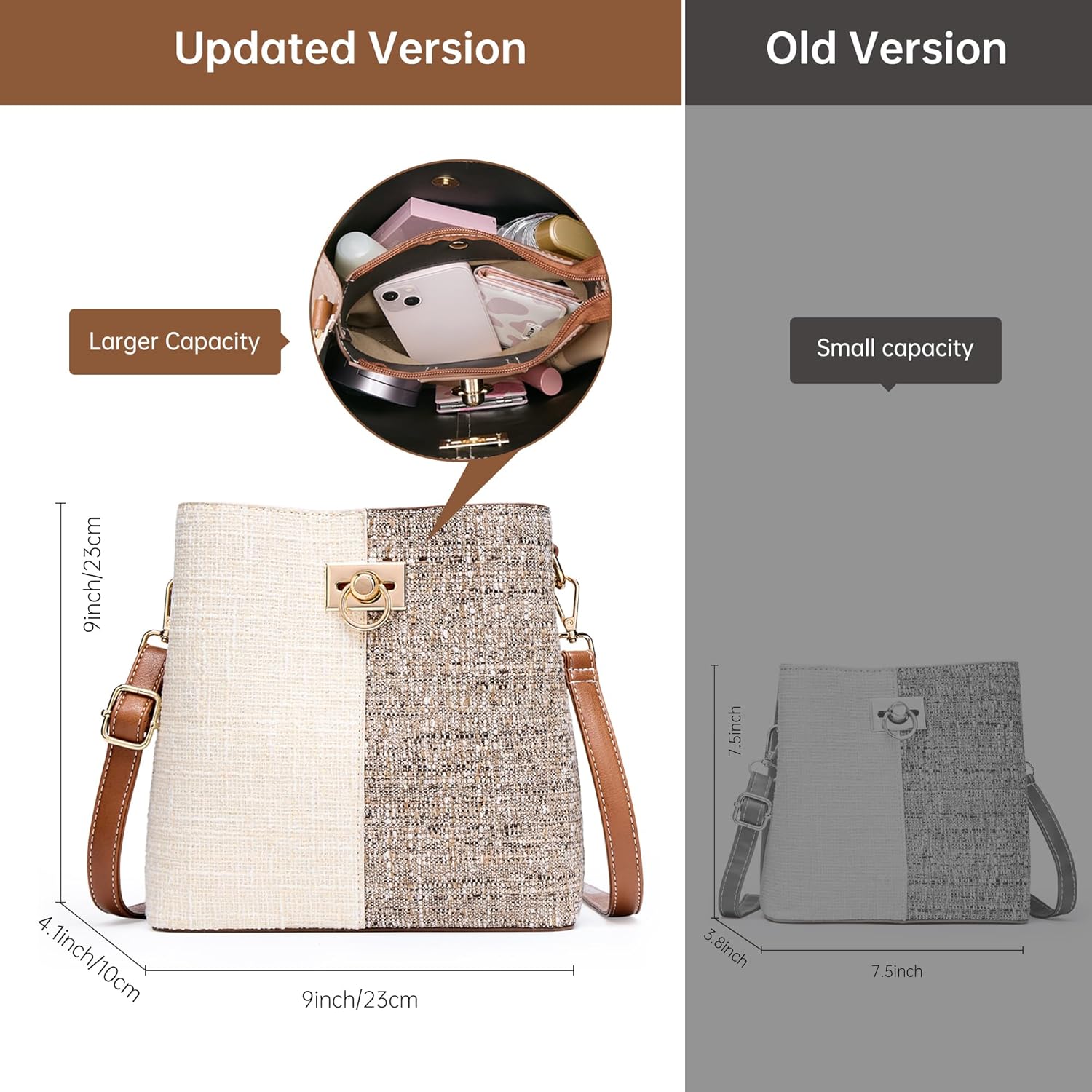 KALIDI Crossbody Purses for Women Vegan Leather Bucket Bag Fashion Ladies Crossbody Handbag Shoulder Purse with Multi Pockets