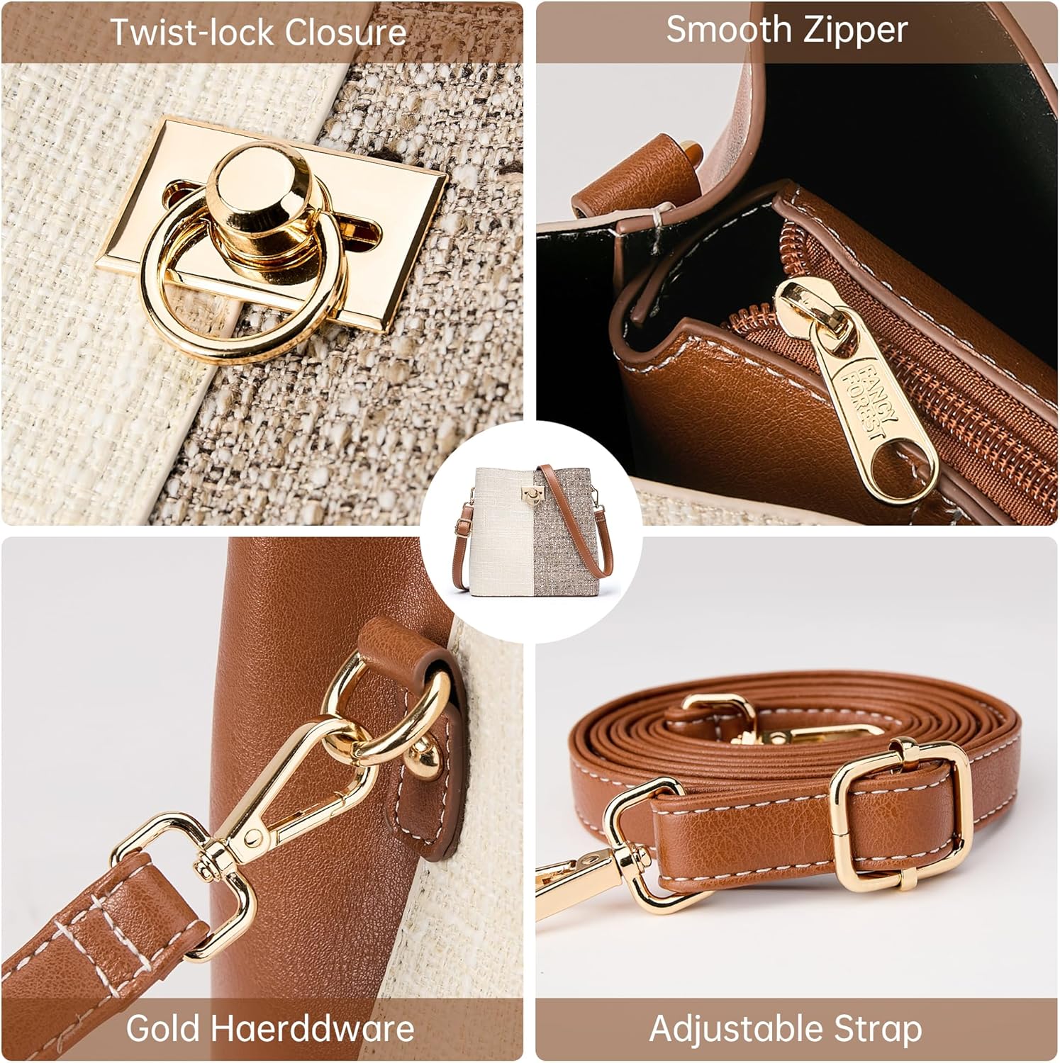 KALIDI Crossbody Purses for Women Vegan Leather Bucket Bag Fashion Ladies Crossbody Handbag Shoulder Purse with Multi Pockets