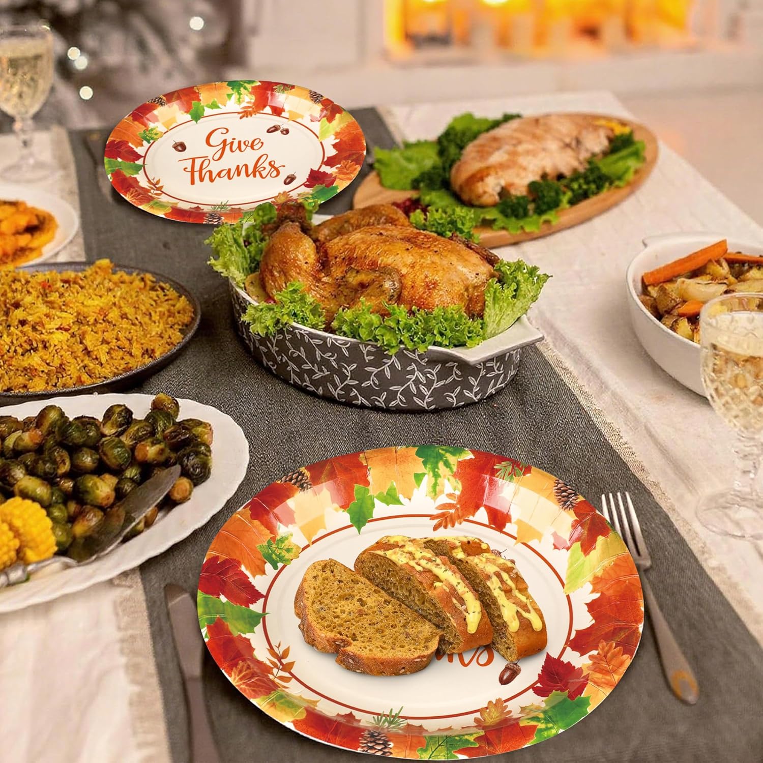 50 Pcs Thanksgiving Oval Plates 10" x 12" Large Give Thanks Party Paper Plates Disposable Fall Maple Leaves Dinner Serving Platters for Fall Autumn Harvest Thanksgiving Party Tableware Supplies