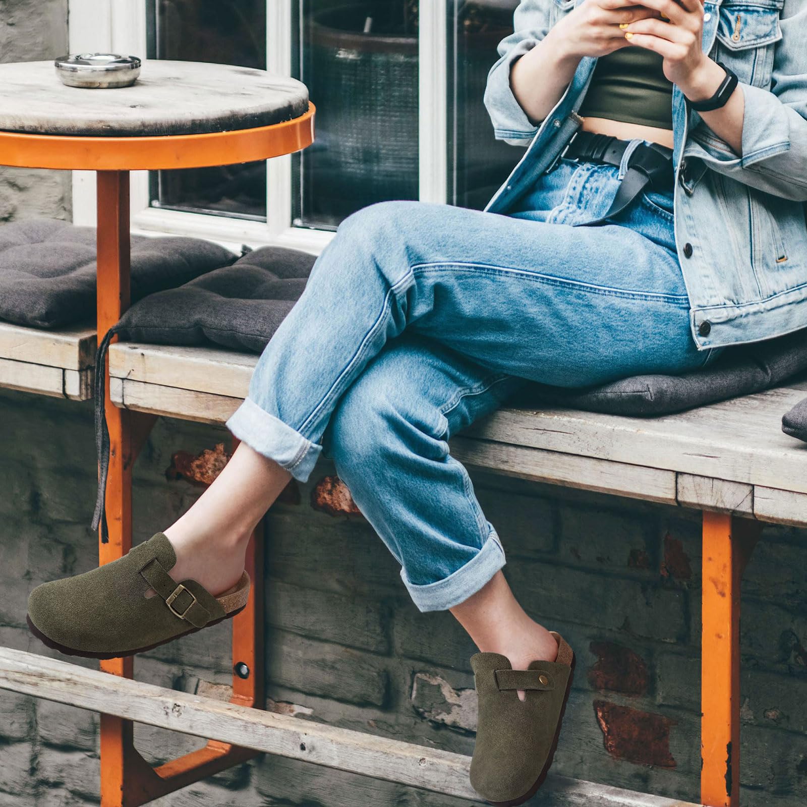 Litfun Women's Genuine Suede Clogs Soft Footbed Leather Potato Shoes Comfort Slip On Clogs with Arch Support