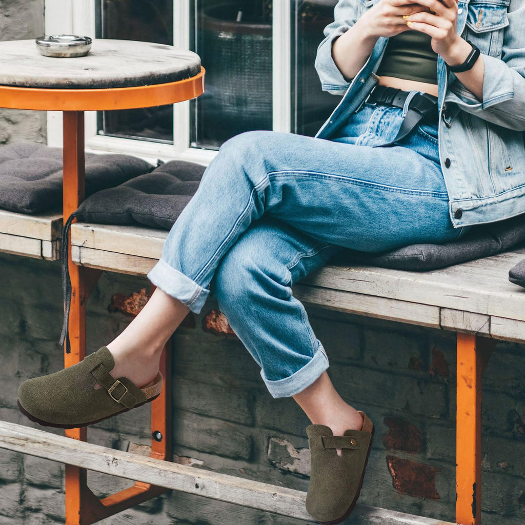 Litfun Women's Genuine Suede Clogs Soft Footbed Leather Potato Shoes Comfort Slip On Clogs with Arch Support