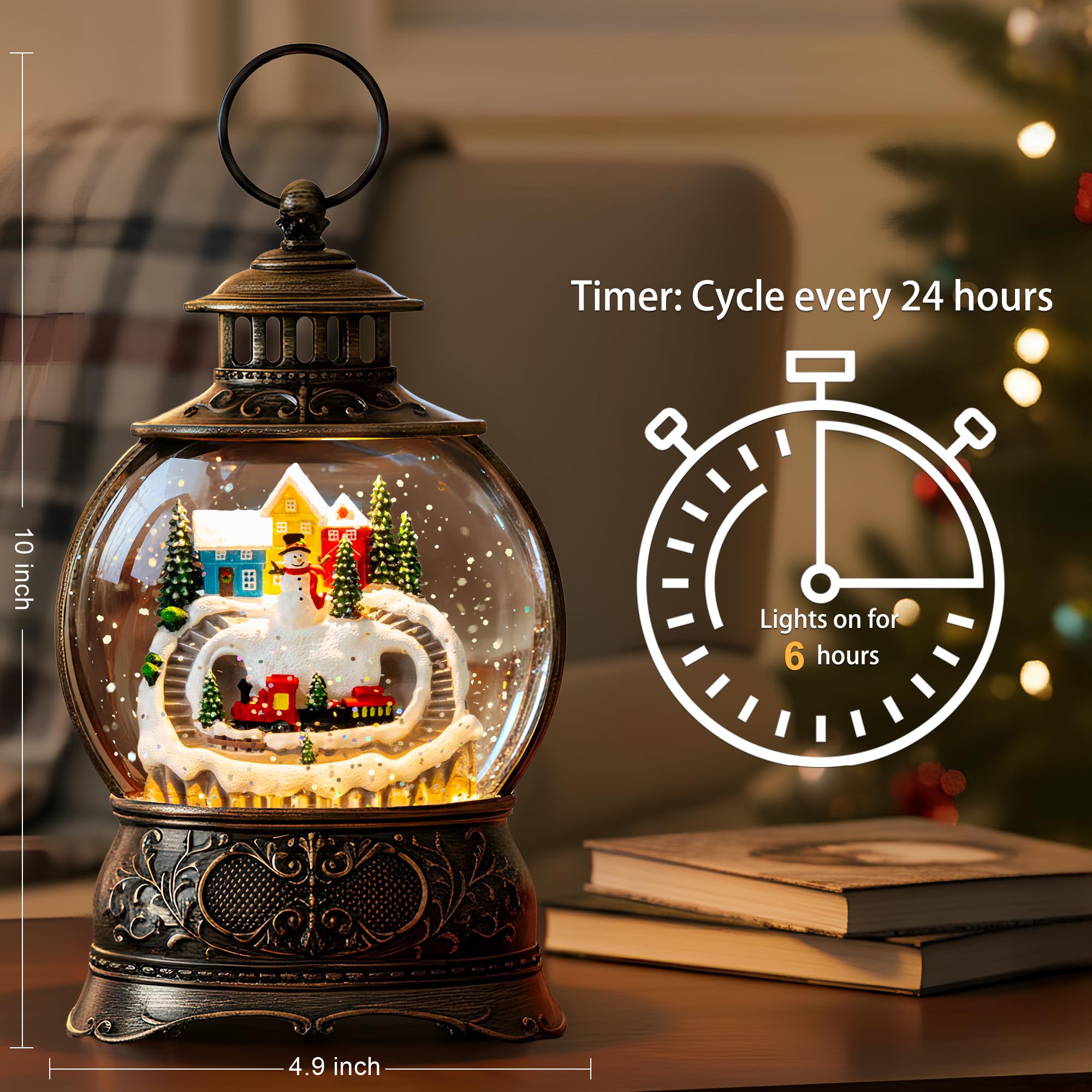 Fall Snow Globe Lantern with Autumn Turkey and Pumpkins Thanksgiving LED Decor for Home, Indoor Tabletop Centerpiece with Glitter Flakes, Harvest Light Decorations