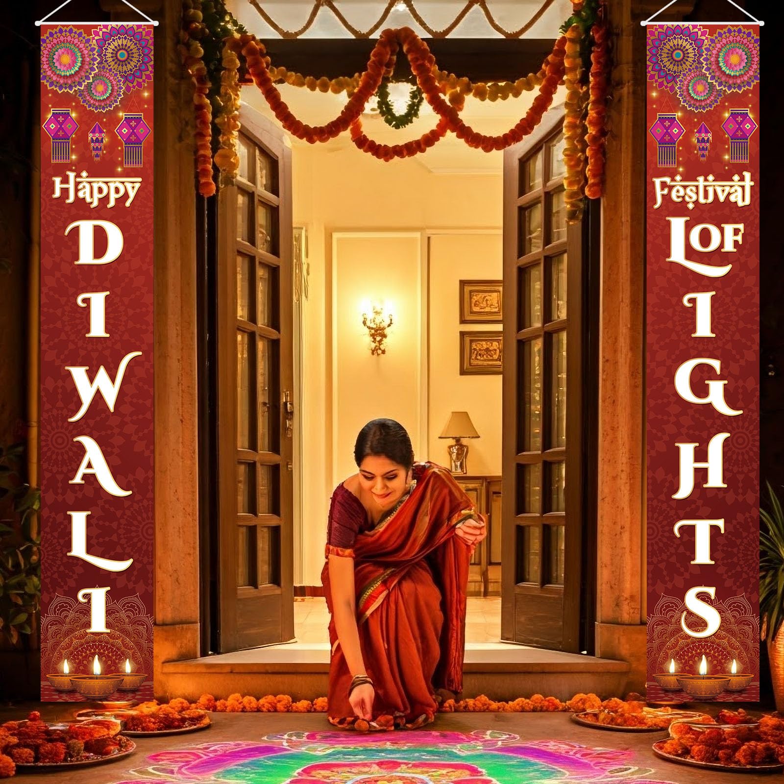 Fall Harvest Scarecrow Porch Banner Sign - Autumn Thanksgiving Front Door Decorations, 12 x 71 Inch