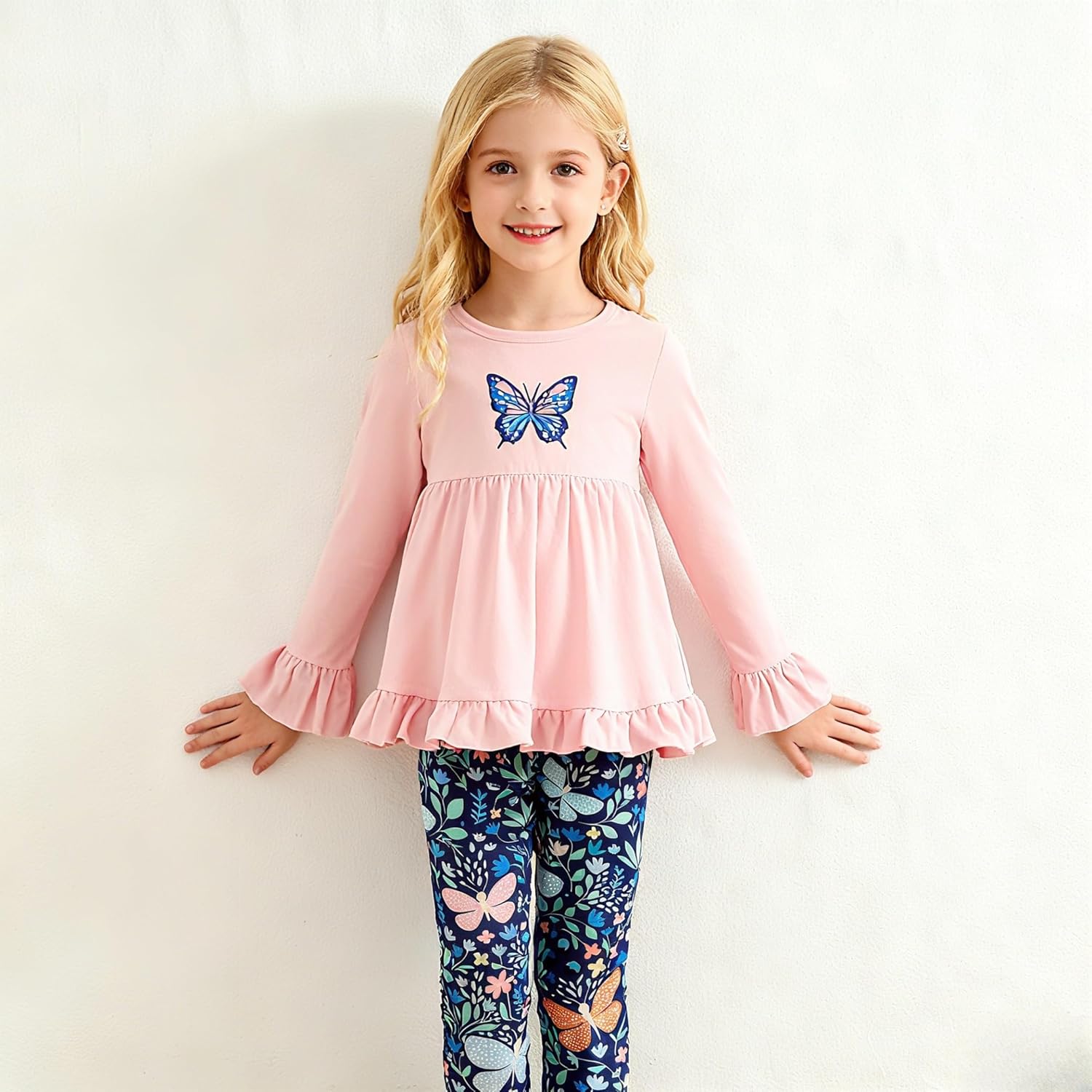 Kid Girl Clothes Ruffle Sleeve Top Floral Allover Pants 3-9 Years Fall Outfit Set