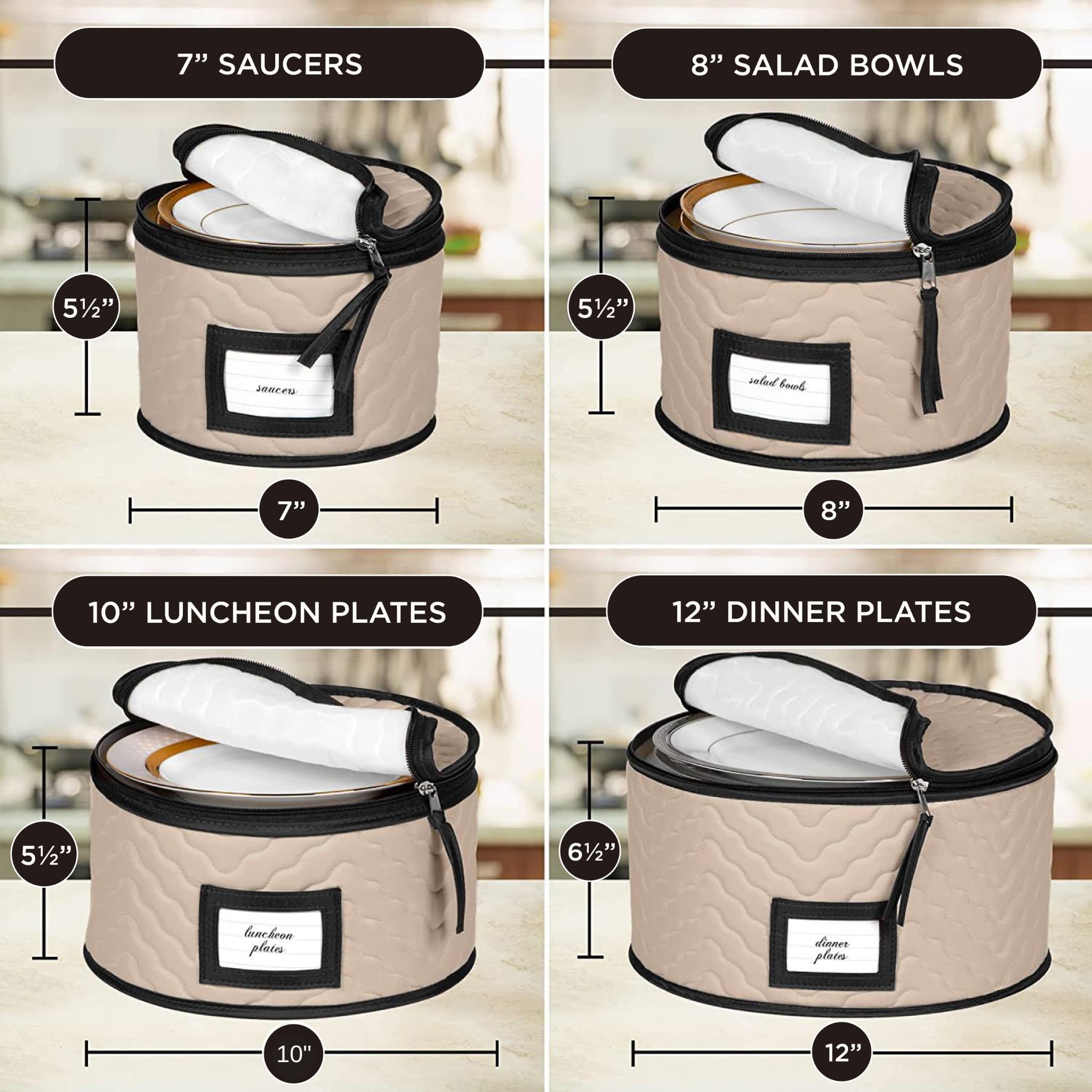 China Storage Containers 5-Piece Set Moving Boxes for Dinnerware, Glasses, Plates, Mugs and Saucers Sturdy Quilted Microfiber Dish Organizer with Dividers for Seasonal Storage - Holds Set of 12