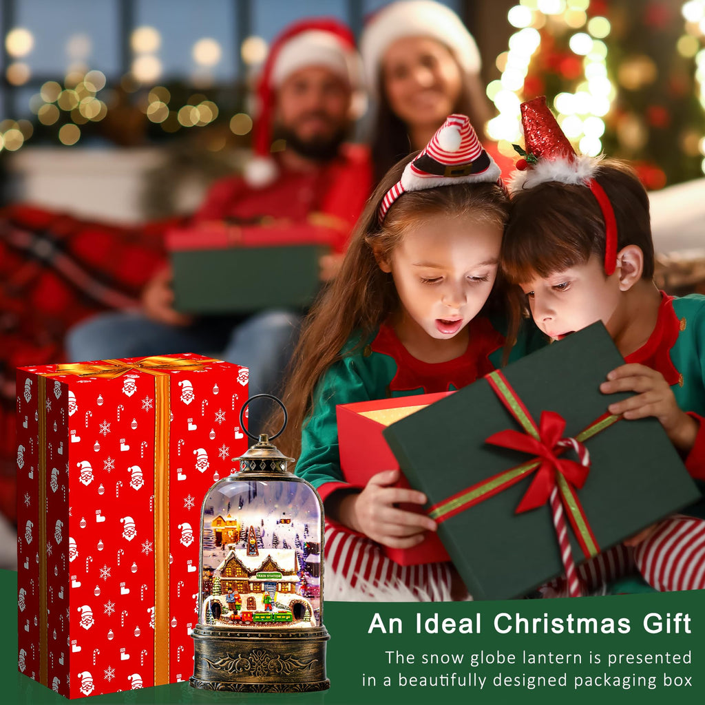 Fall Snow Globe Lantern with Autumn Turkey and Pumpkins Thanksgiving LED Decor for Home, Indoor Tabletop Centerpiece with Glitter Flakes, Harvest Light Decorations