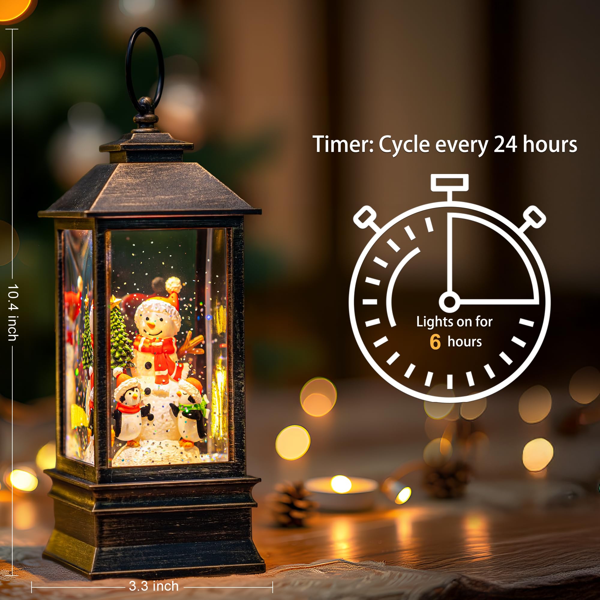 Fall Snow Globe Lantern with Autumn Turkey and Pumpkins Thanksgiving LED Decor for Home, Indoor Tabletop Centerpiece with Glitter Flakes, Harvest Light Decorations