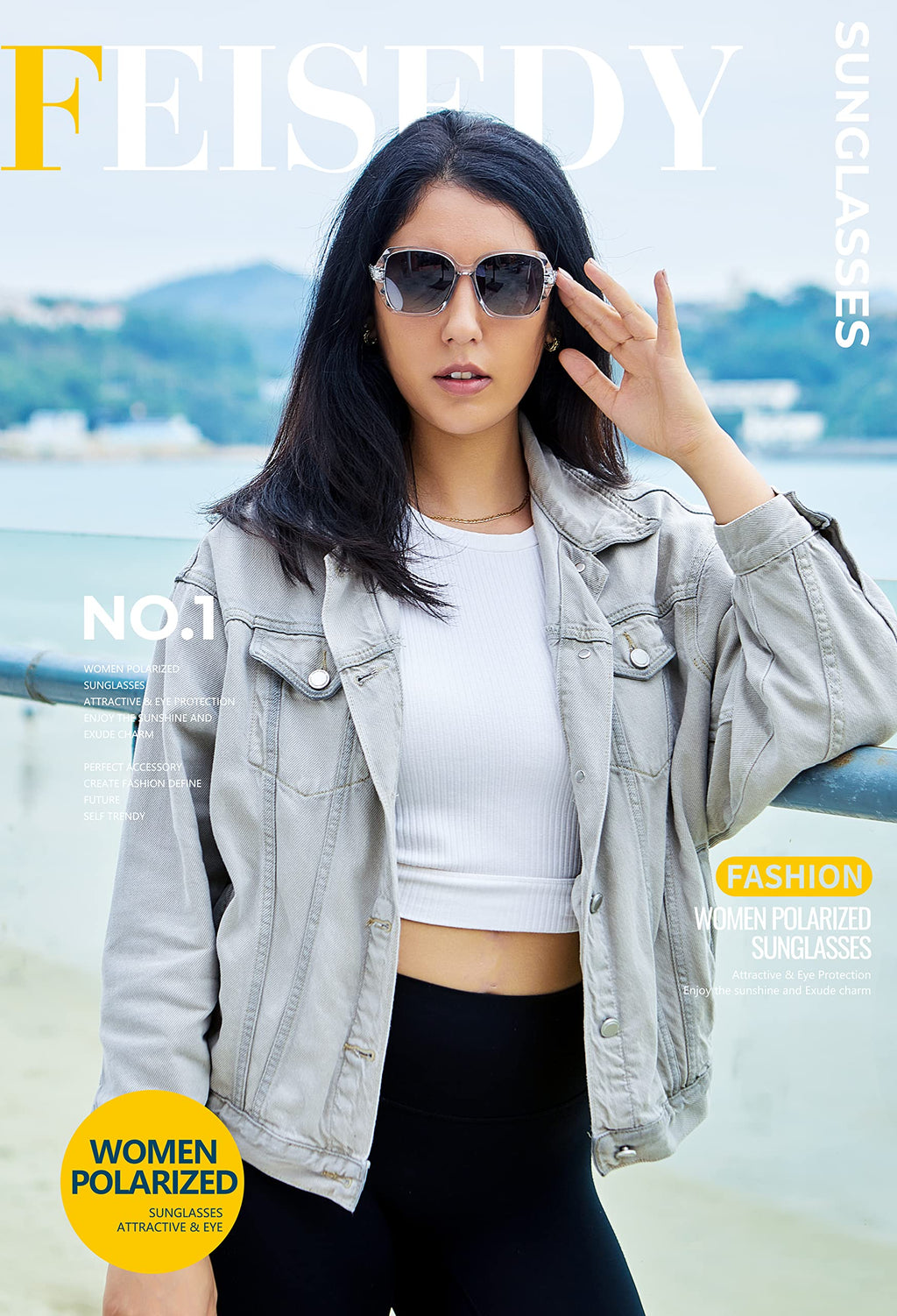 FEISEDY Polarized Women Square Sunglasses Sparkling Composite Shiny Frame B2289