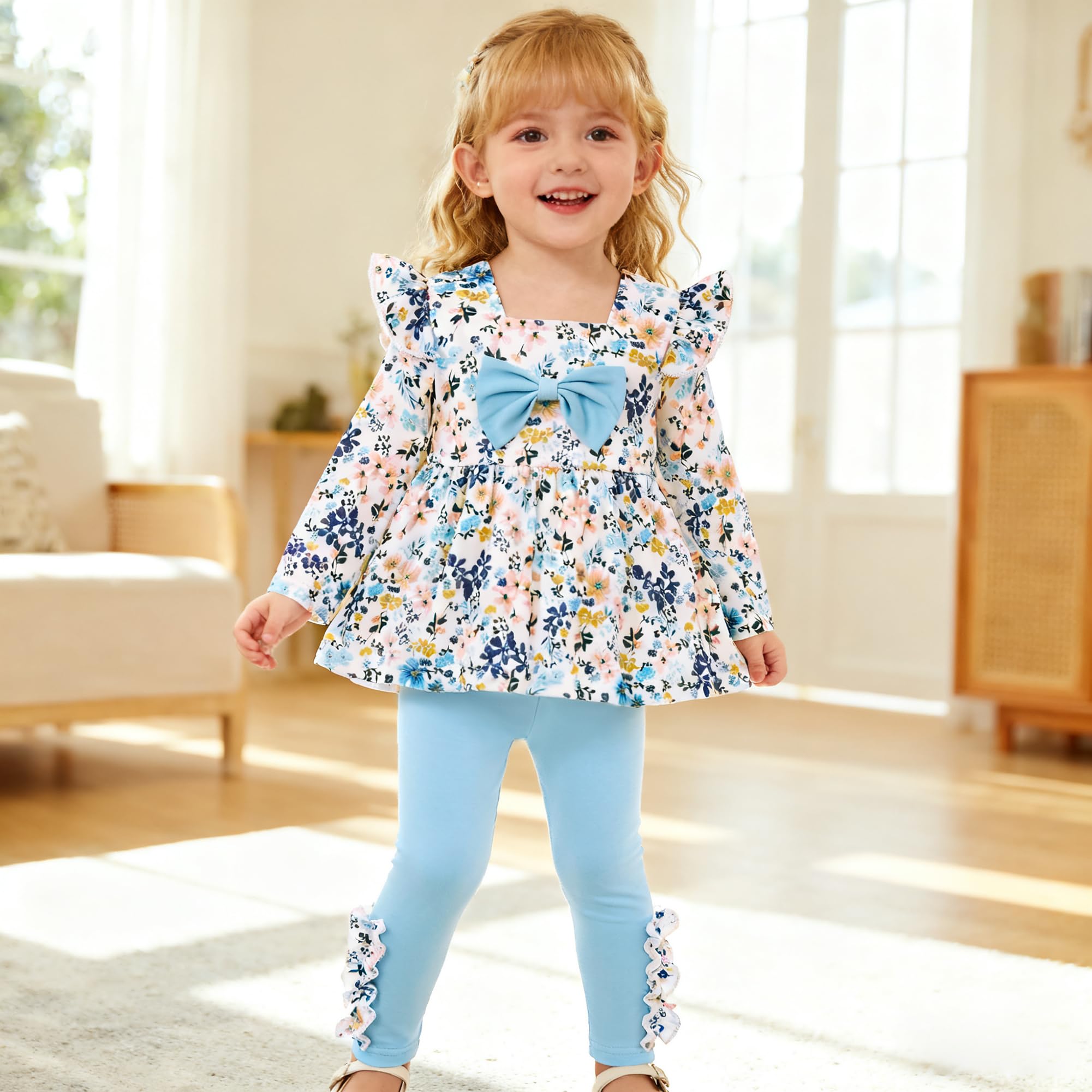 Toddler Girl Clothes 12M-6T Long Sleeves Ruffle Top+Ruffle Pants Toddler Girls Fall Winter Clothes