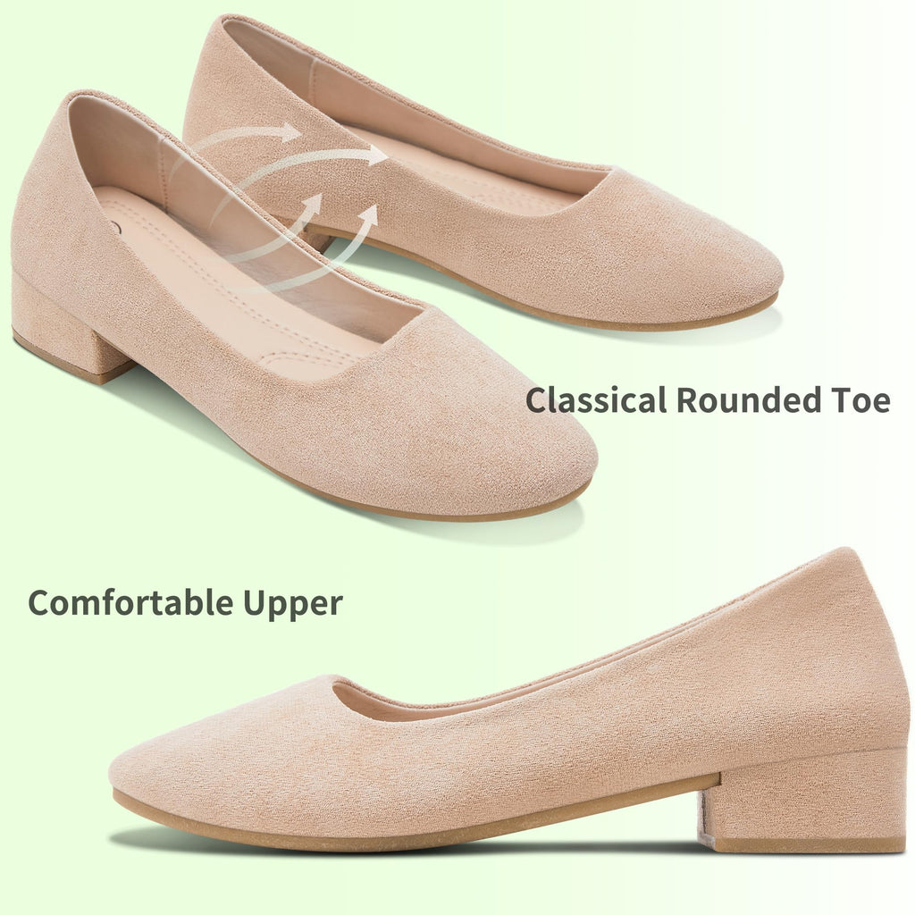 AISFAES Women Pumps Low Chunky Rounded Toe Heels Healed Dress Pumps Elegant Wedges Working Shoes