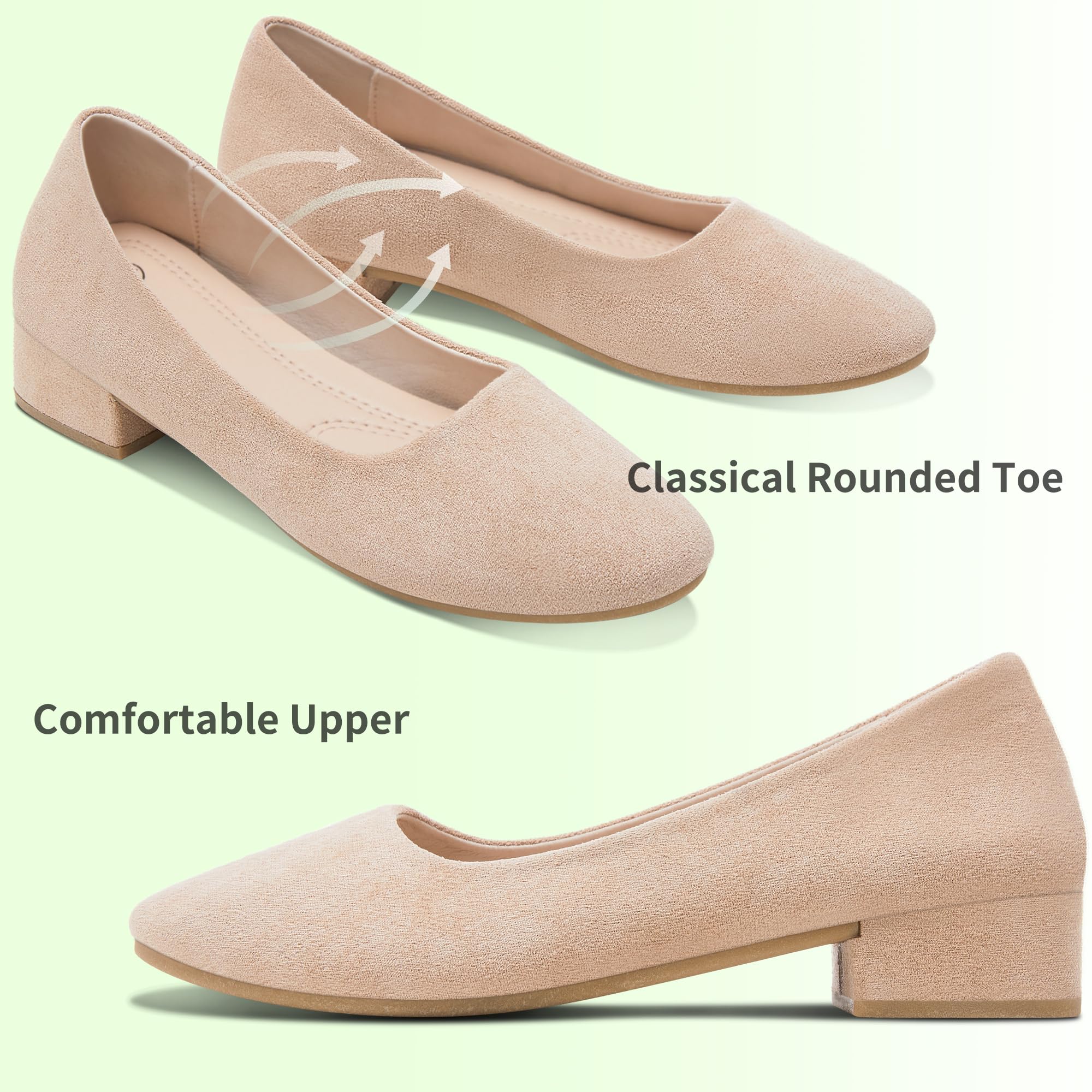 AISFAES Women Pumps Low Chunky Rounded Toe Heels Healed Dress Pumps Elegant Wedges Working Shoes