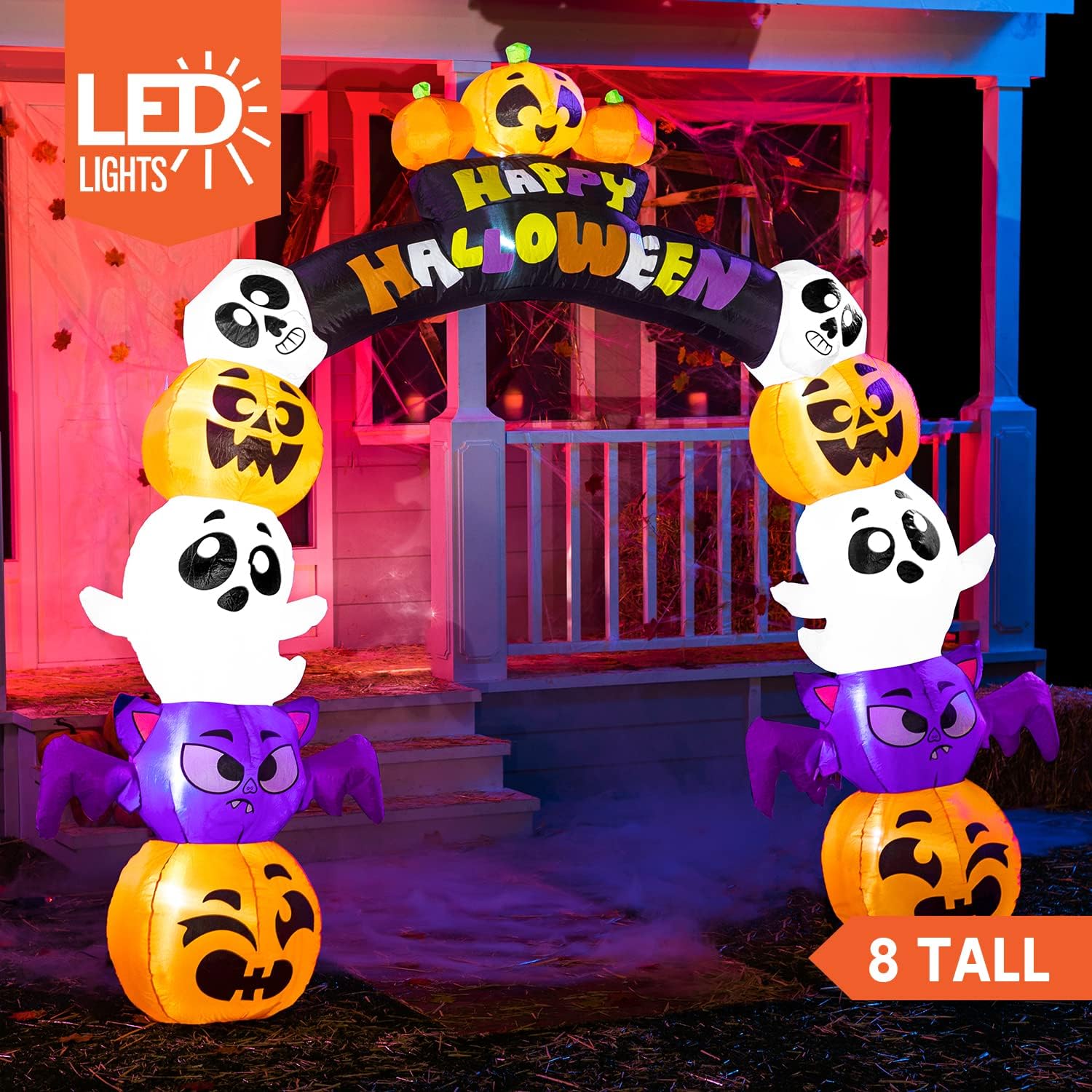Joiedomi 8 FT Cute Halloween Inflatables Pumpkin Archway Outdoor Decoration, Archway Halloween Blow Up for Yard with Build-in LED Lights, Inflatable Arch Yard Outside Pumpkin Decor for Party, Garden