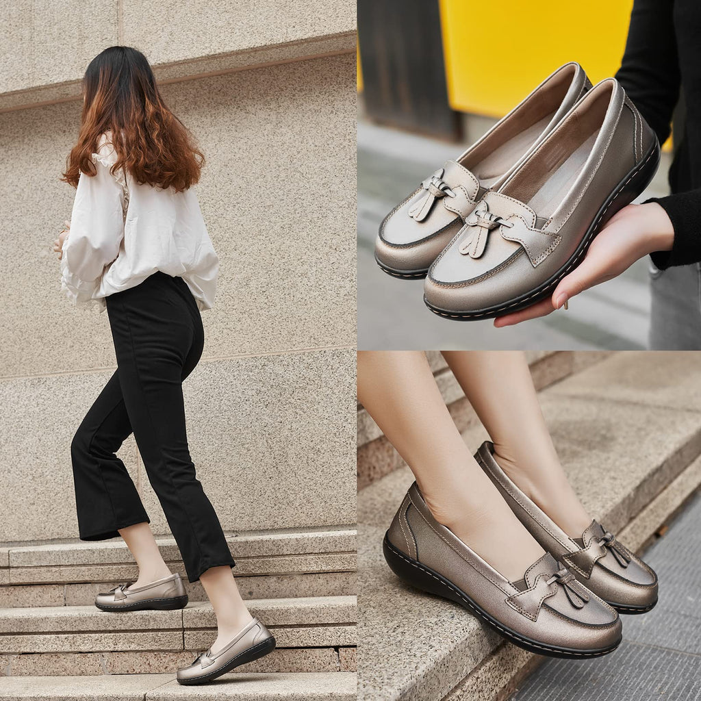Artisure Women's Classic Comfort Leather Loafers Casual Slip-Ons Stylish Tassel Dress Shoes Cute Work Office Flats Everyday Walking Shoes