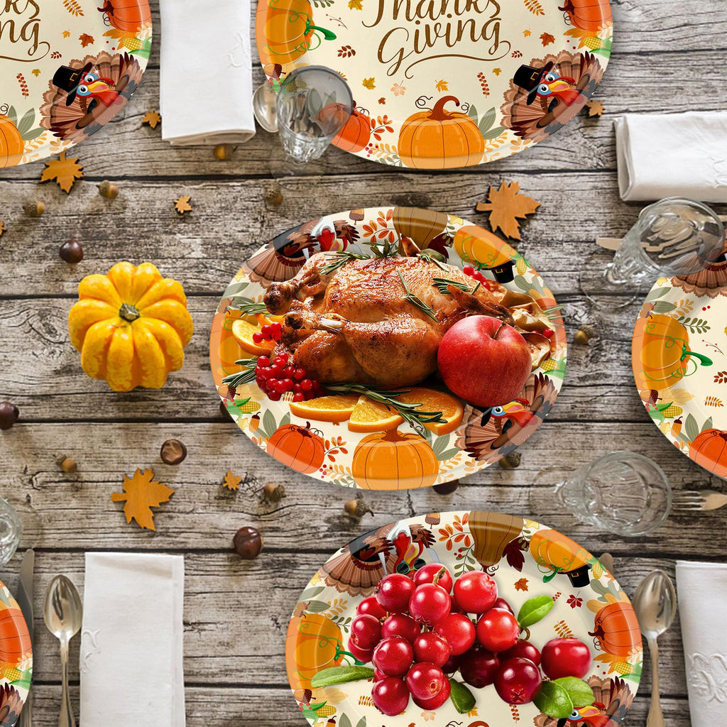 50 Pack Oval Thanksgiving Plates 12 x 10 Inch Thanksgiving Paper Plates Heavy Duty - Large Disposable Dinner Platters,Turkey Pumpkin Autumn Fall Harvest Thanksgiving Party Decor