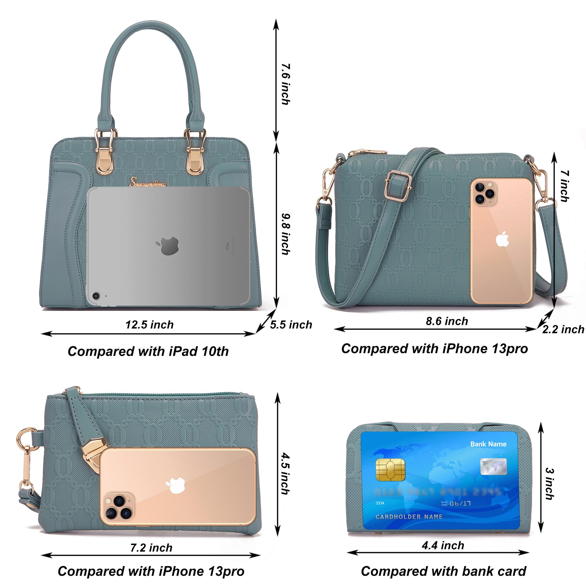 Women's Fashion Handbags Tote Bags Shoulder Bag Top Handle Satchel Purse Set 4pcs