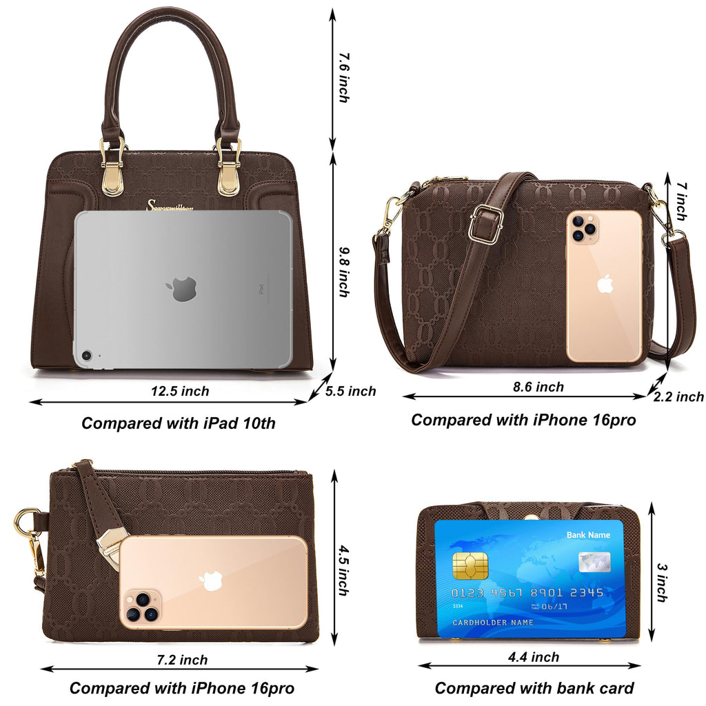 Women's Fashion Handbags Tote Bags Shoulder Bag Top Handle Satchel Purse Set 4pcs