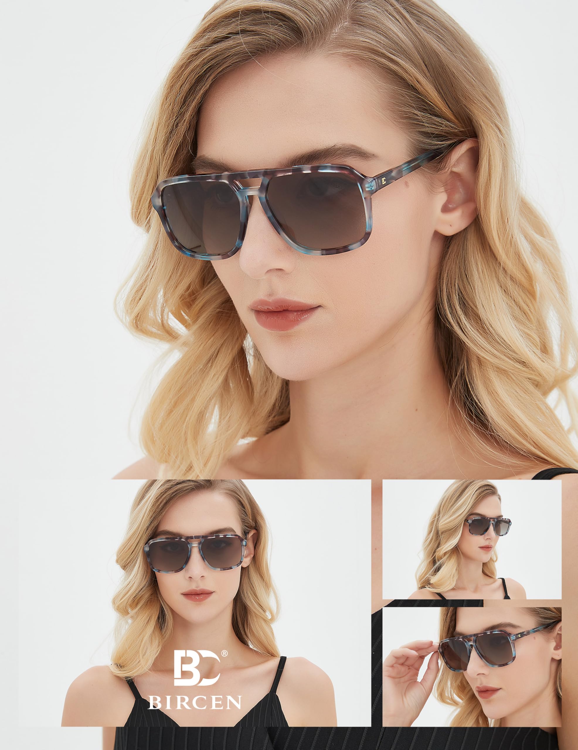 BIRCEN Women Polarized Acetate Sunglasses: Fashion Square Aviator Shades UV Protection for Trendy Laides Travel Beach Outdoor