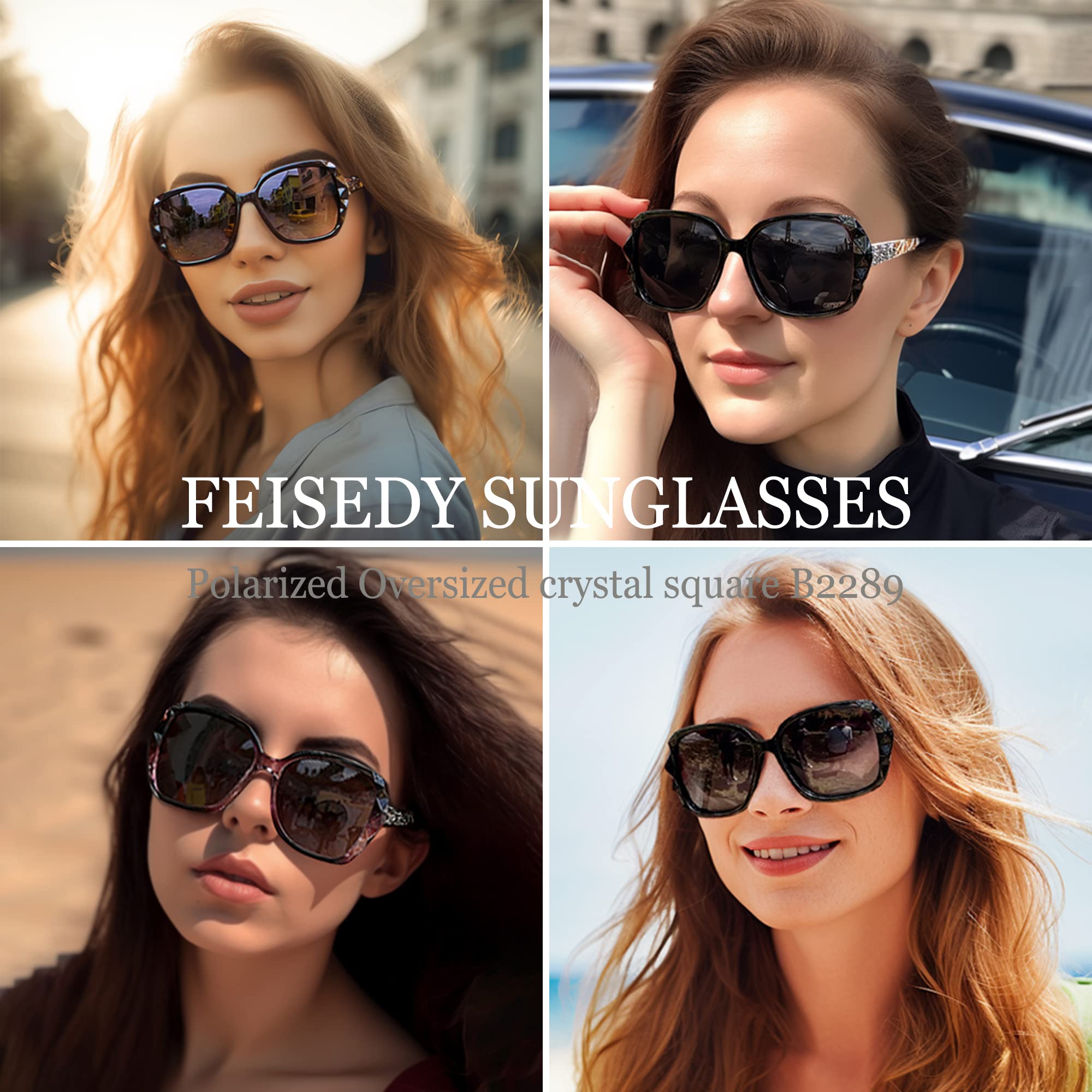 FEISEDY Polarized Women Square Sunglasses Sparkling Composite Shiny Frame B2289