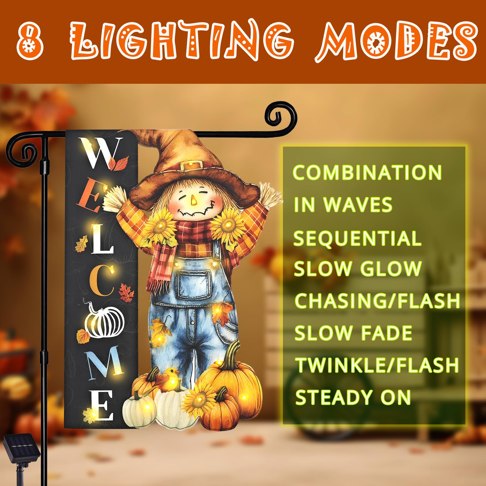Halloween Lighted Garden Flag for Outside, Led Solar Yard Flag 8 Modes Witch Feet Shape Flag, 12x18 Double Sided Cauldron Eyeball Black Cat Decorations for Home Porch