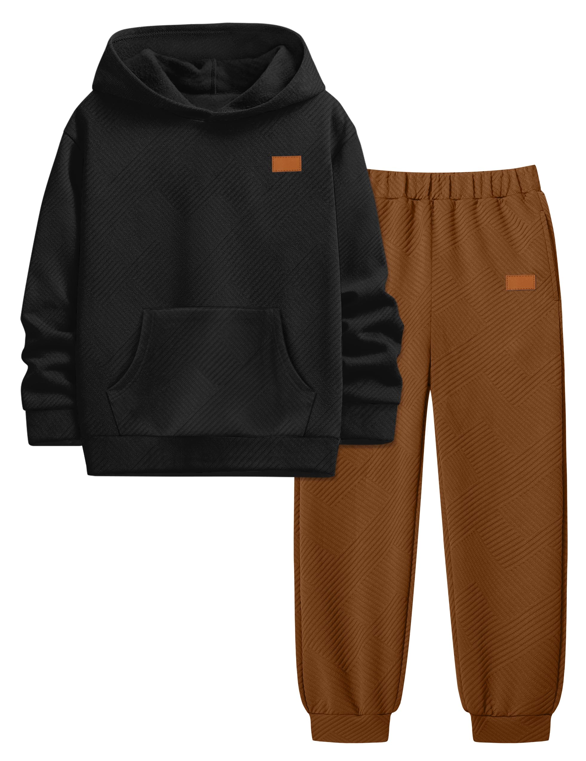 Boys Clothes Ribbed Solid Long Sleeve Hoodie Sweatshirt and Sweatpants 2Pcs Fall Winter Outfits for 6-12 Years