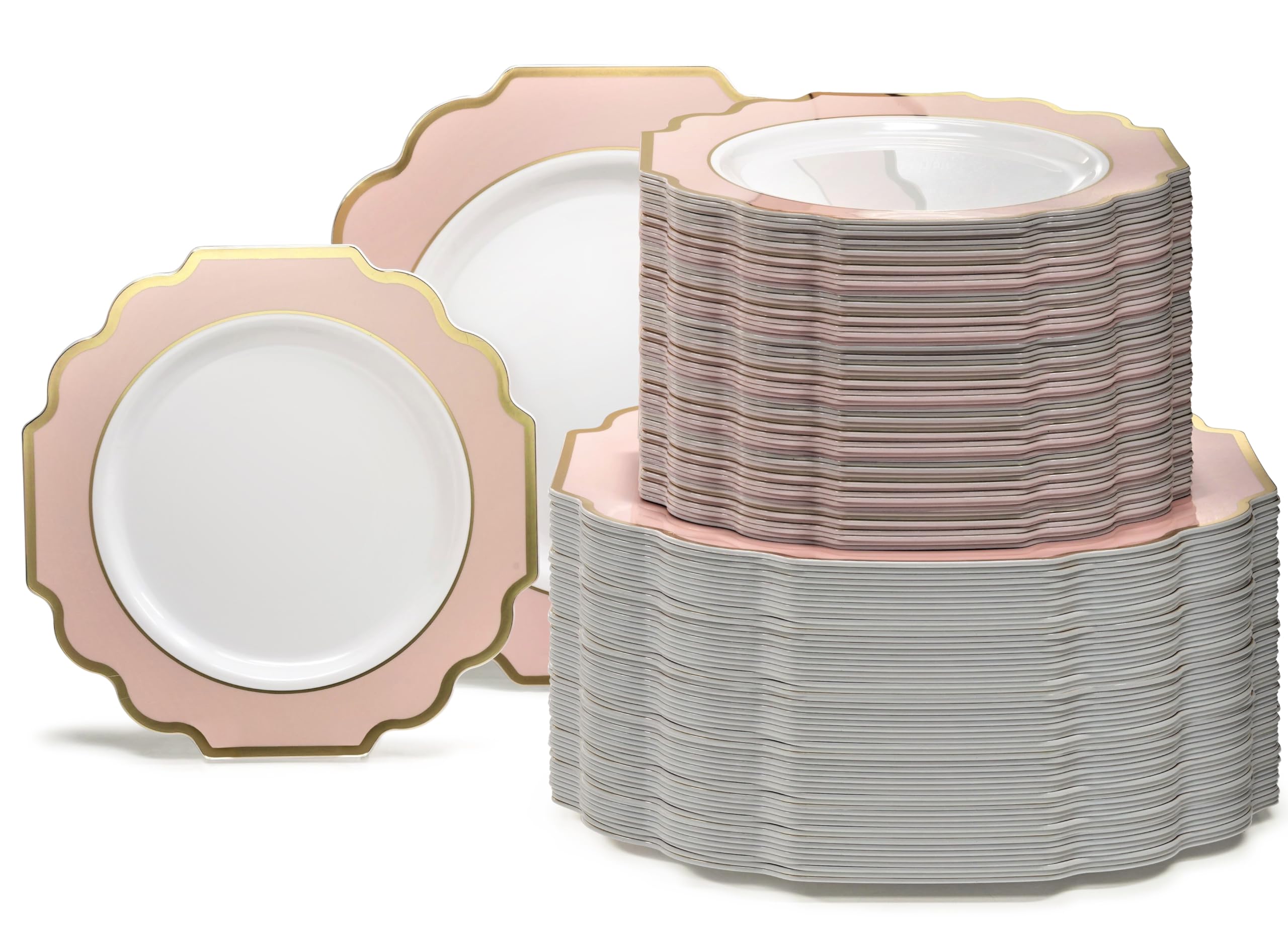 " OCCASIONS " 50 Plates Pack (25 Guests)-Heavyweight Wedding Party Disposable Plastic Plate Set -(25x10.5'' Dinner + 25x8'' Salad/Dessert) (Imperial White & Gold)