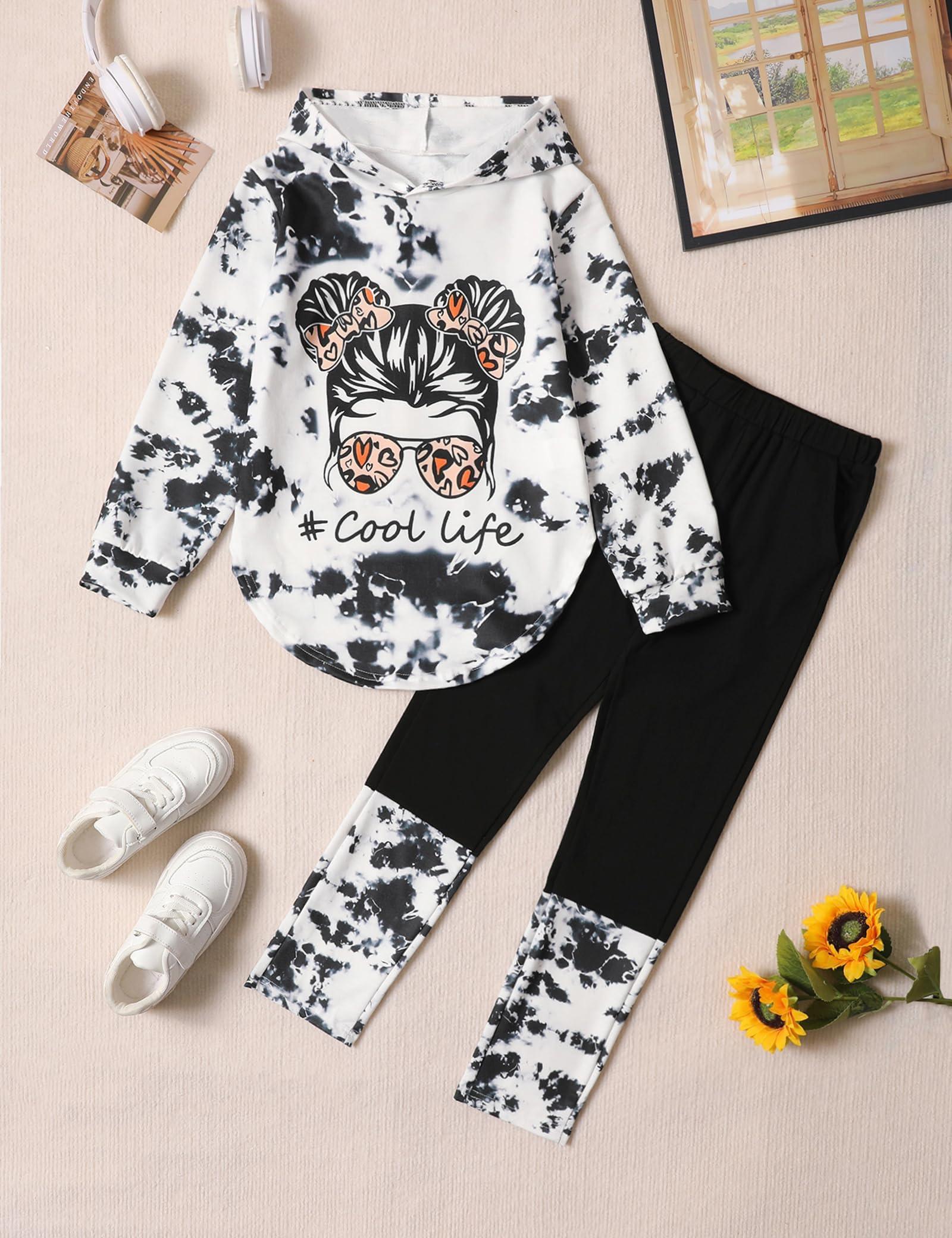 Girls Clothes Tie Dye Long Sleeve Hoodie Sweatshirt and Pants Sets Cute Girl Outfits Size 5-14 Years