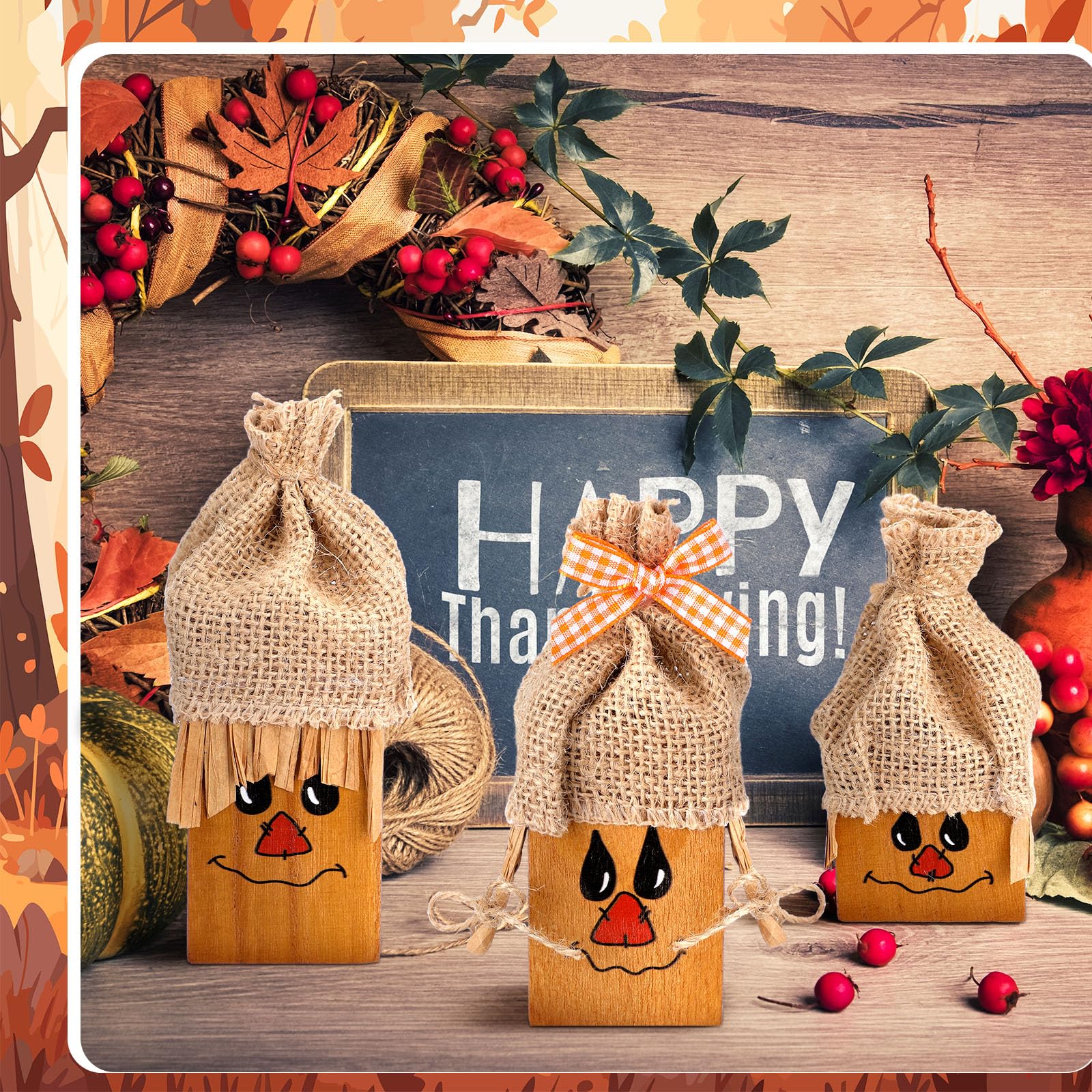 3 Pcs Fall Thanksgiving Decorations Fall Wooden Turkey Pilgrim Couple Table Sign Thanksgiving Standing Tabletop Decor for Autumn Harvest Indoor Tabletop(Turkey)
