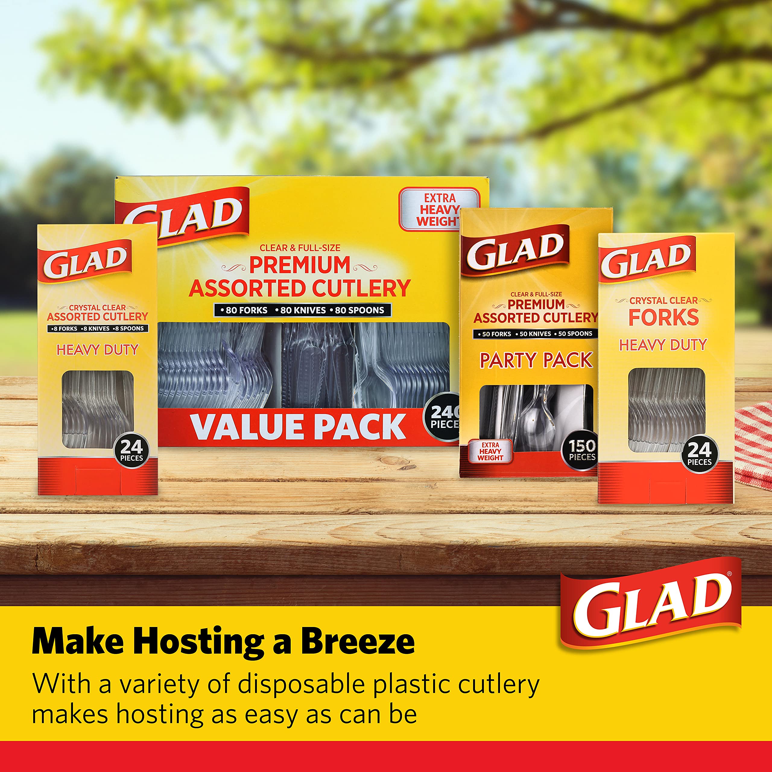 Glad Disposable Cutlery Set - Clear Heavy Duty Plastic Forks, Knives, and Spoons - 240 Piece Plasticware for Parties - Durable, Sturdy Recyclable Utensils - Great for July 4th, Thanksgiving, Christmas