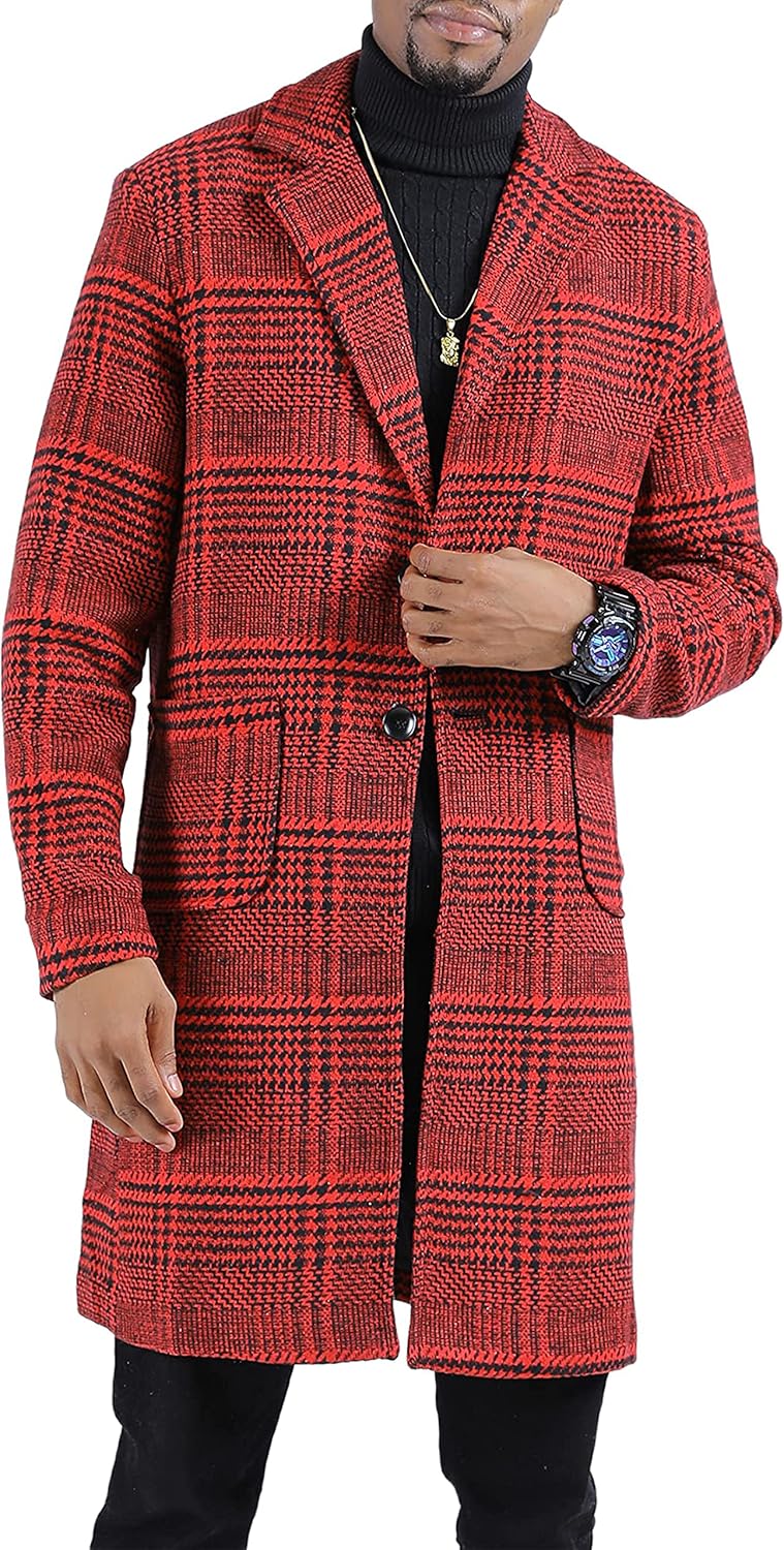 Springrain Men's Wool Blend Pea Coat Notched Collar Single Breasted Overcoat Warm Winter Trench Coat