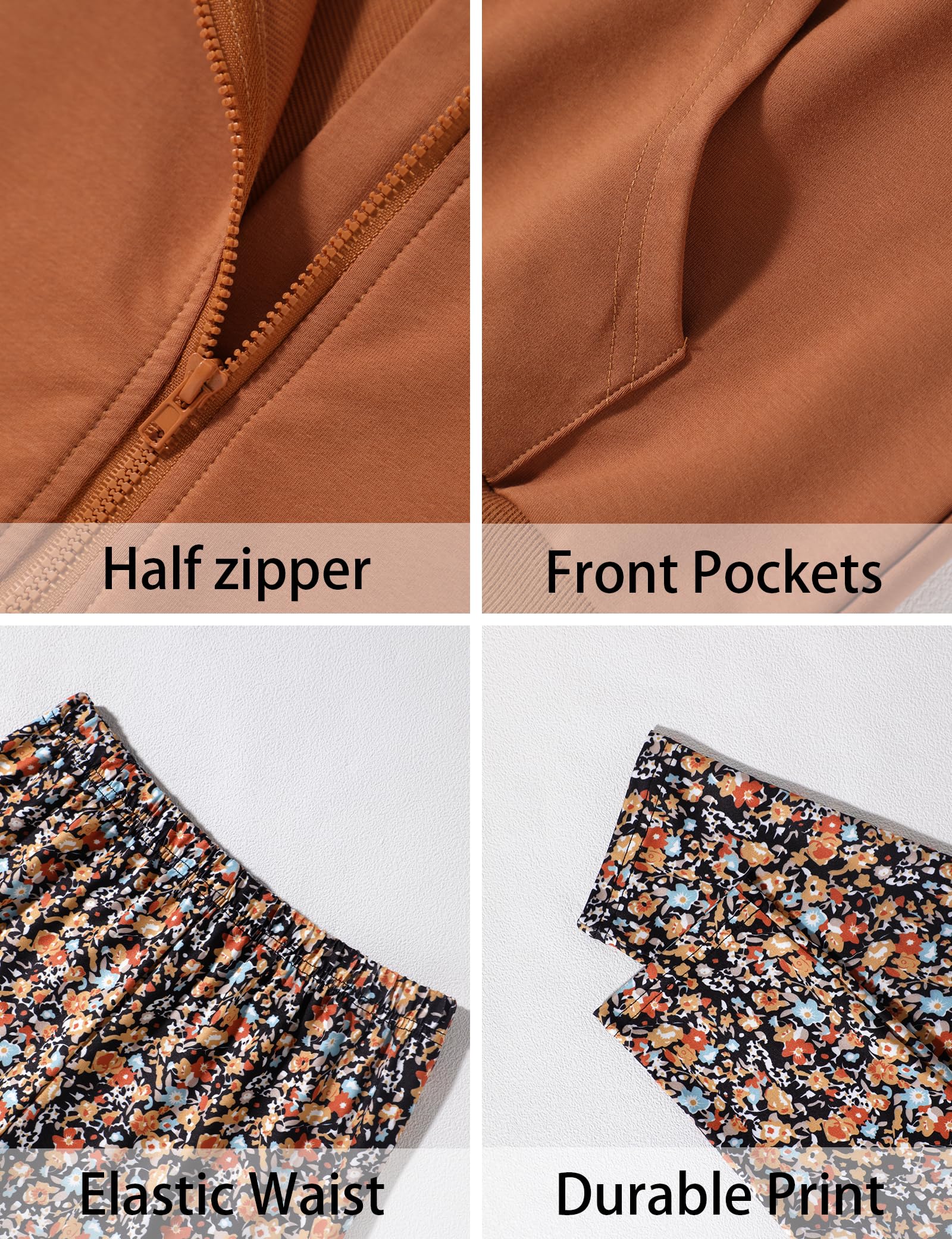 Girls Clothes Half Zip Sweatshirt Top and Full Print Tight Pants 2 Piece Outfit for Kids 6-14