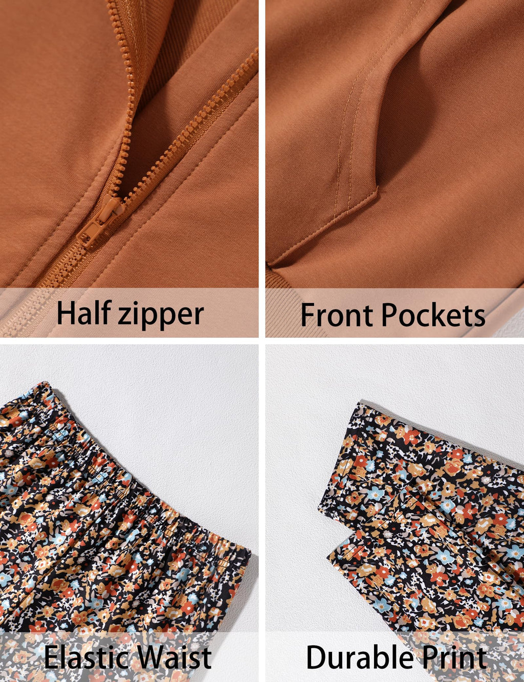 Girls Clothes Half Zip Sweatshirt Top and Full Print Tight Pants 2 Piece Outfit for Kids 6-14