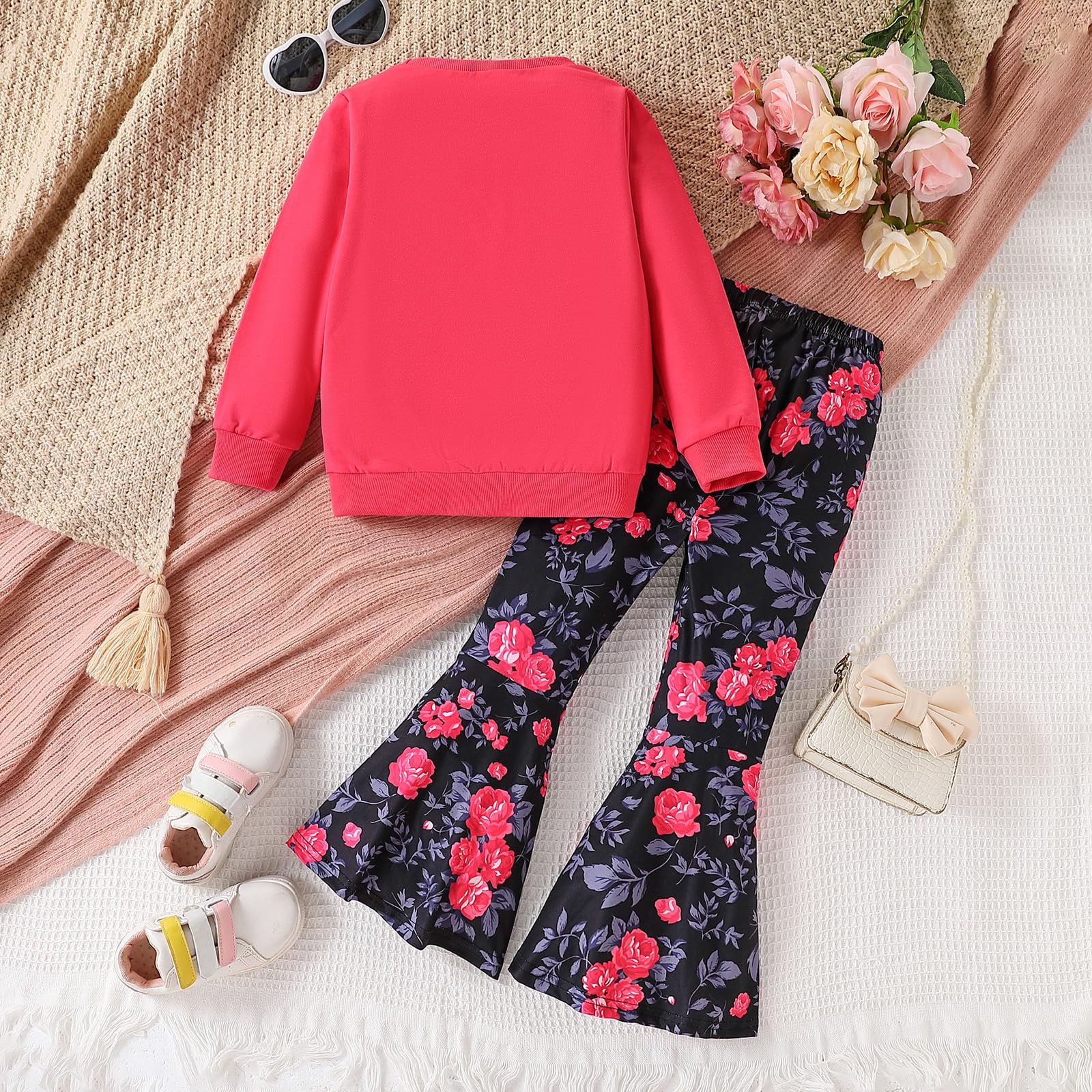 3-9 T Kids Toddler Girl Clothes Letter Print Sweatshirt Flared Pants 2Pc Outfits Set