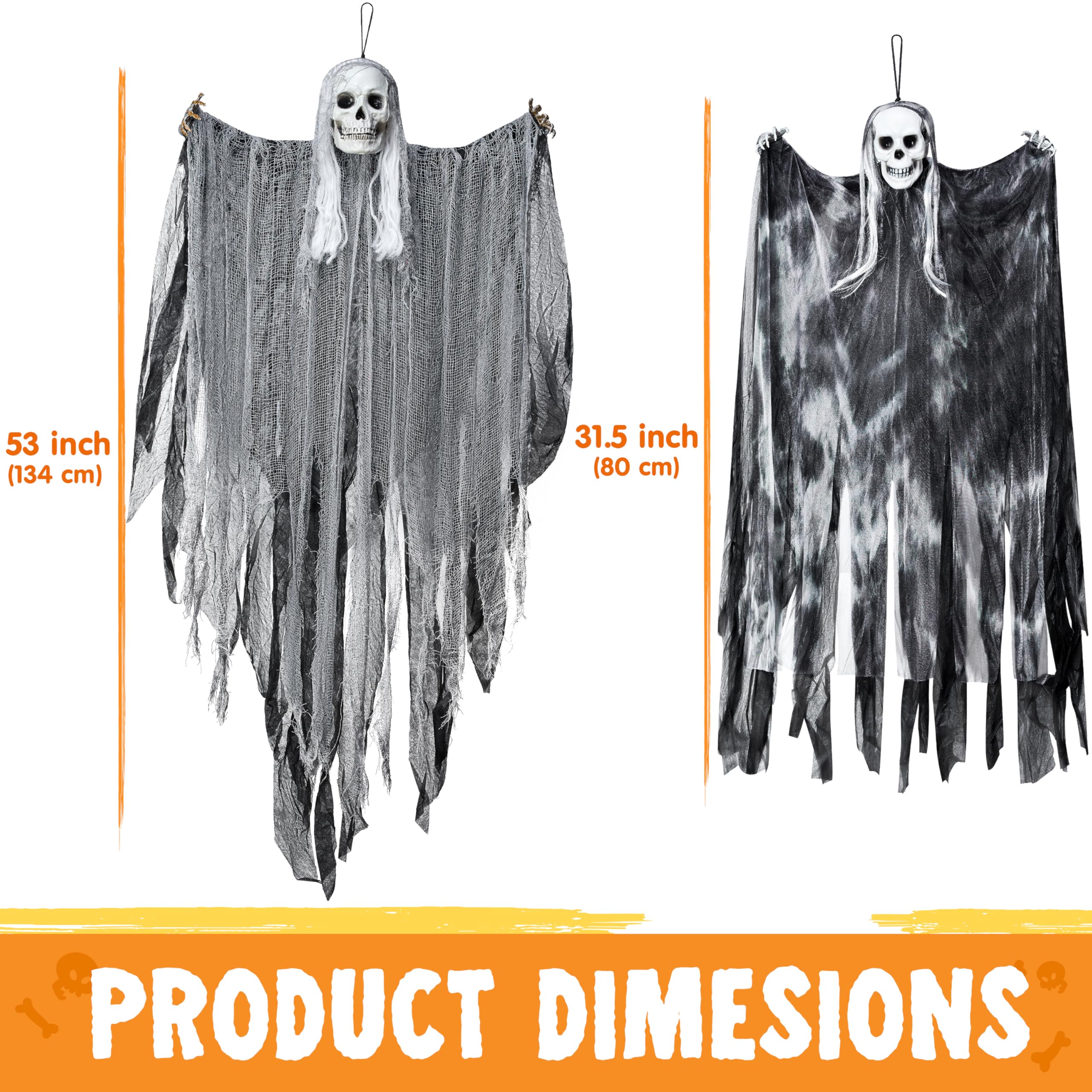 JOYIN 3 Pack Hanging Halloween Skeleton Ghosts Decorations, Grim Reapers for Best Halloween Outdoor Decorations
