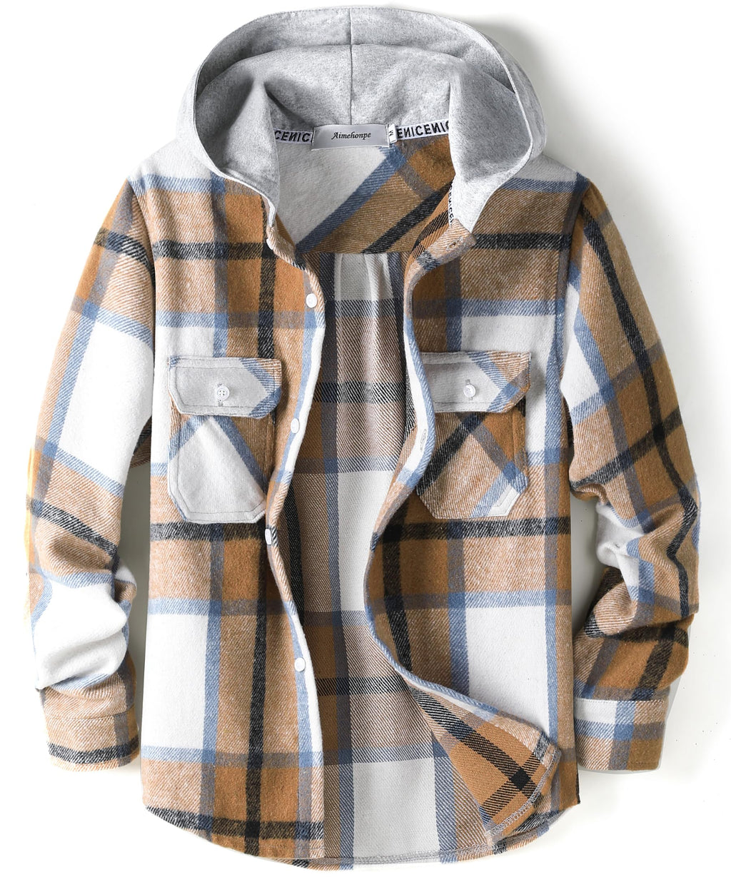 Boys Girls Casual Flannel Plaid Hoodies Spring Fashion Button Down Shirts Long Sleeve Cute Lightweight Jacket Coats