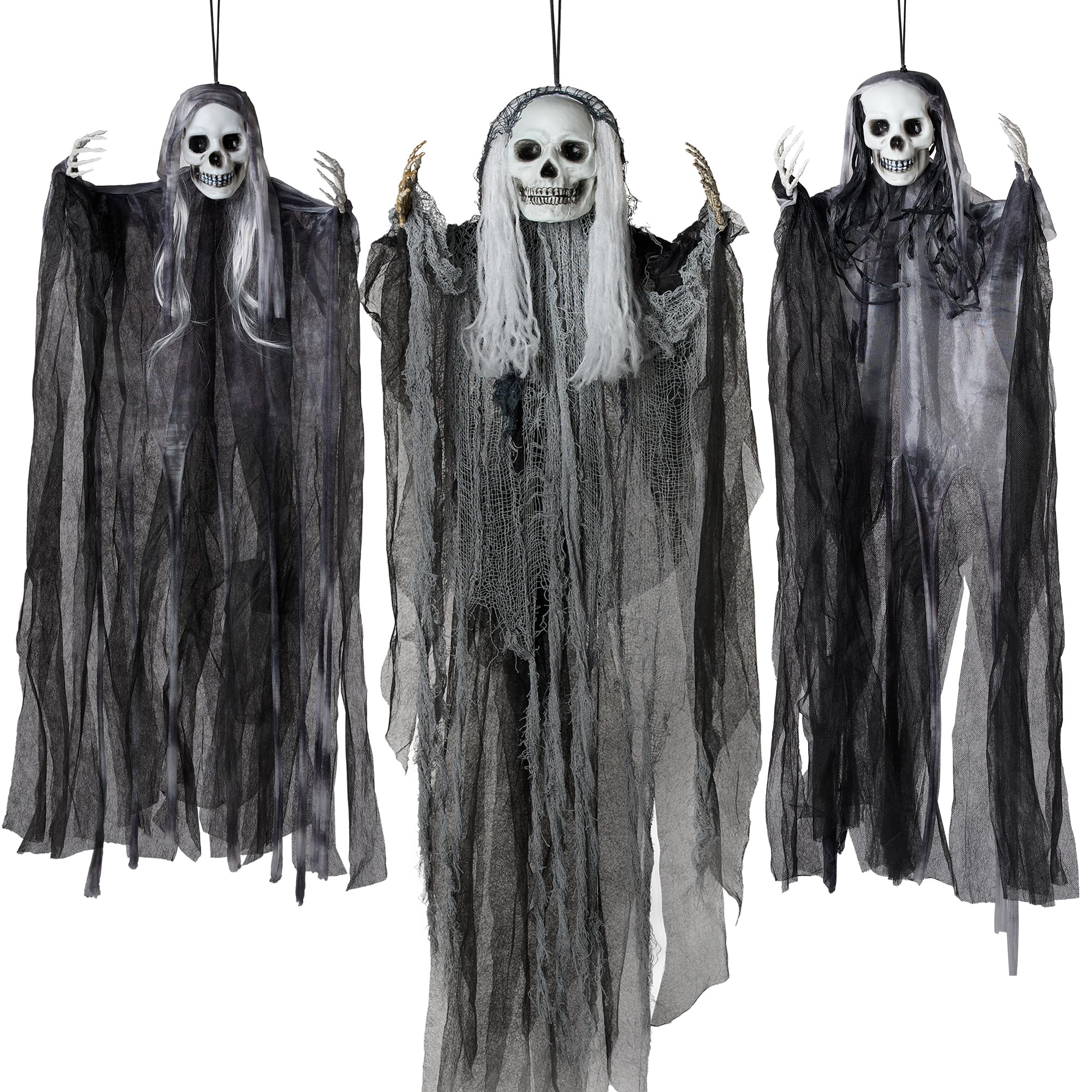 JOYIN 3 Pack Hanging Halloween Skeleton Ghosts Decorations, Grim Reapers for Best Halloween Outdoor Decorations