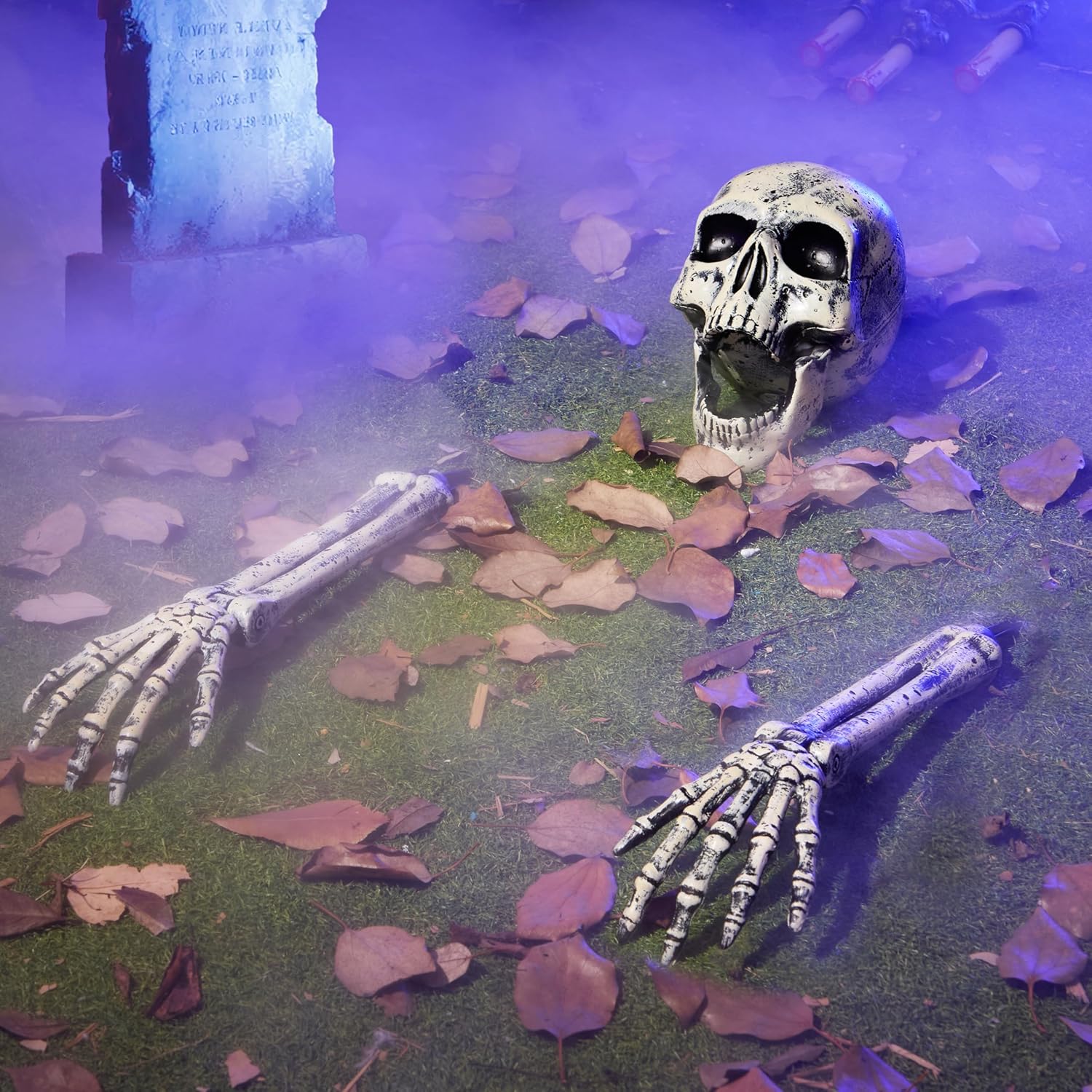 JOYIN 3 Pcs Halloween Skeleton Decorations Outdoor, Realistic Looking Skeleton Yard Stakes, Groundbreaker Skull Decor for Graveyard Yard Lawn Garden Party Supplies