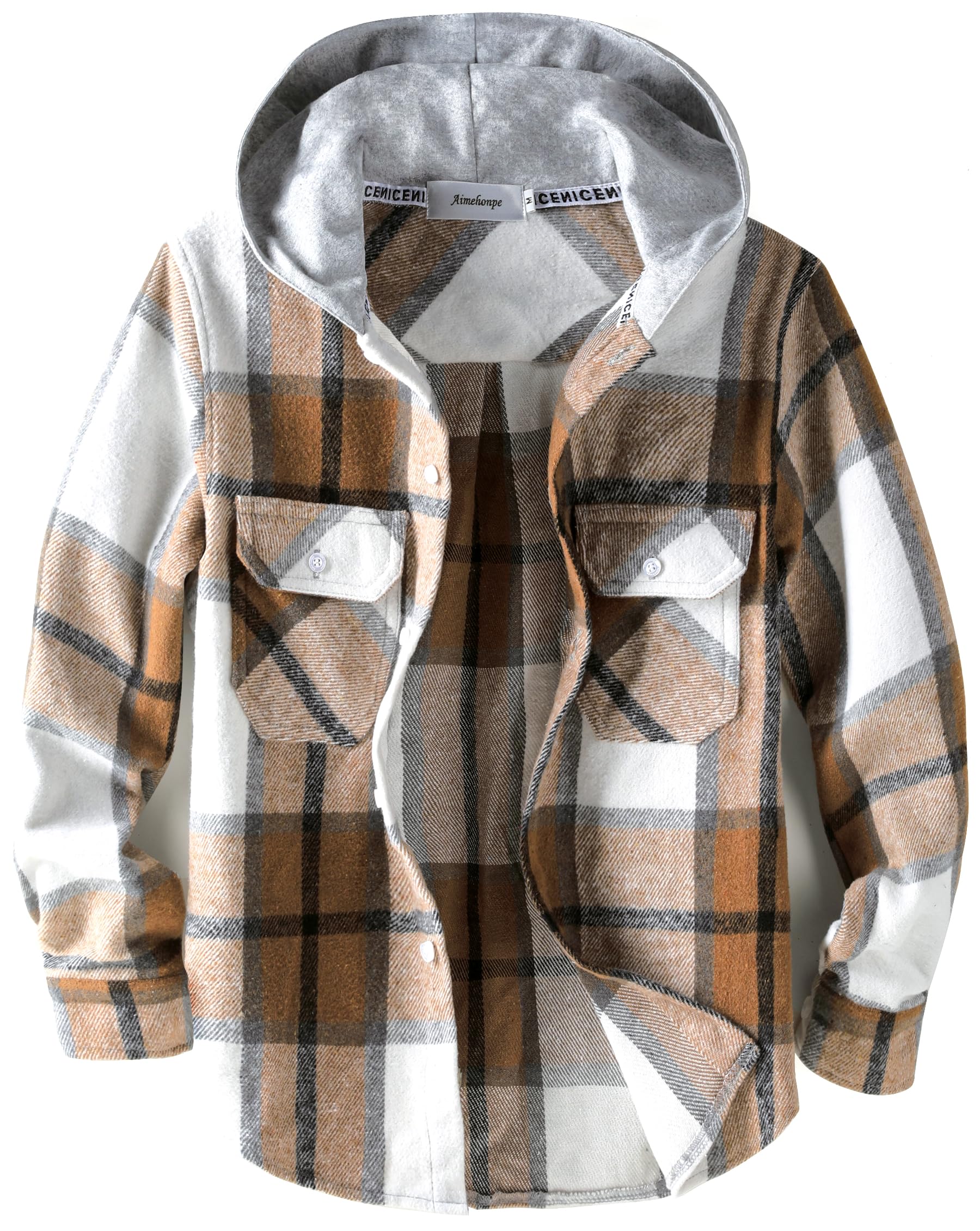 Boys Girls Casual Flannel Plaid Hoodies Spring Fashion Button Down Shirts Long Sleeve Cute Lightweight Jacket Coats