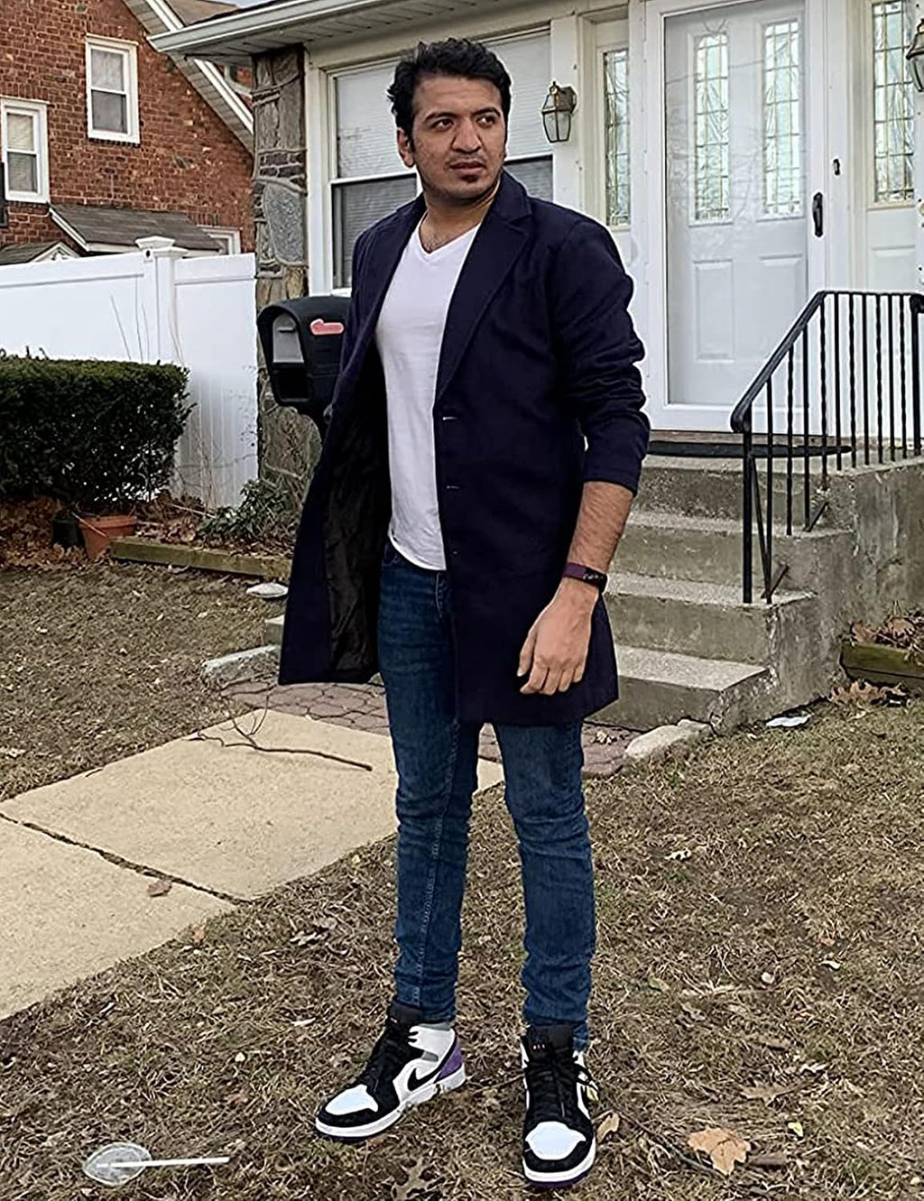 Springrain Men's Wool Blend Pea Coat Notched Collar Single Breasted Overcoat Warm Winter Trench Coat