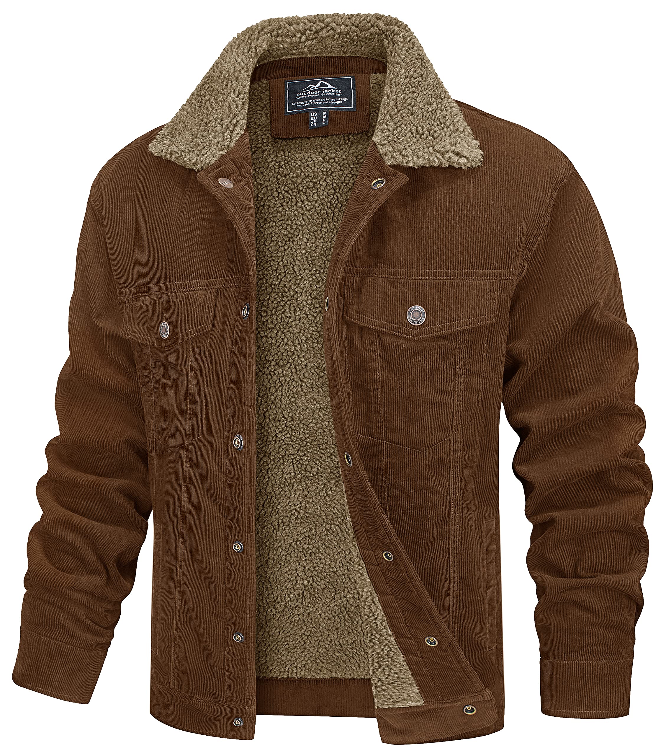 MAGCOMSEN Men's Corduroy Jacket Winter Sherpa Lined Warm Thick Trucker Cargo Coat with 5 Pockets
