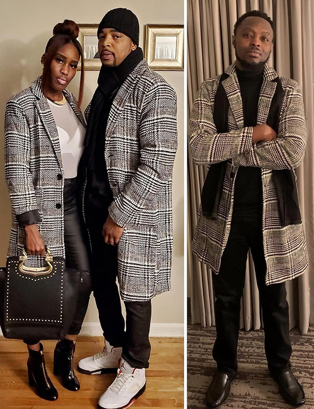 Springrain Men's Wool Blend Pea Coat Notched Collar Single Breasted Overcoat Warm Winter Trench Coat