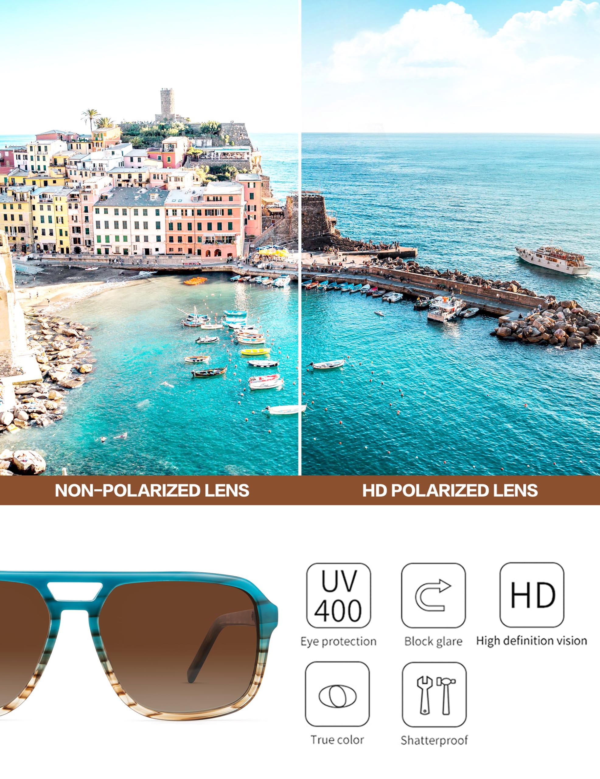 BIRCEN Women Polarized Acetate Sunglasses: Fashion Square Aviator Shades UV Protection for Trendy Laides Travel Beach Outdoor