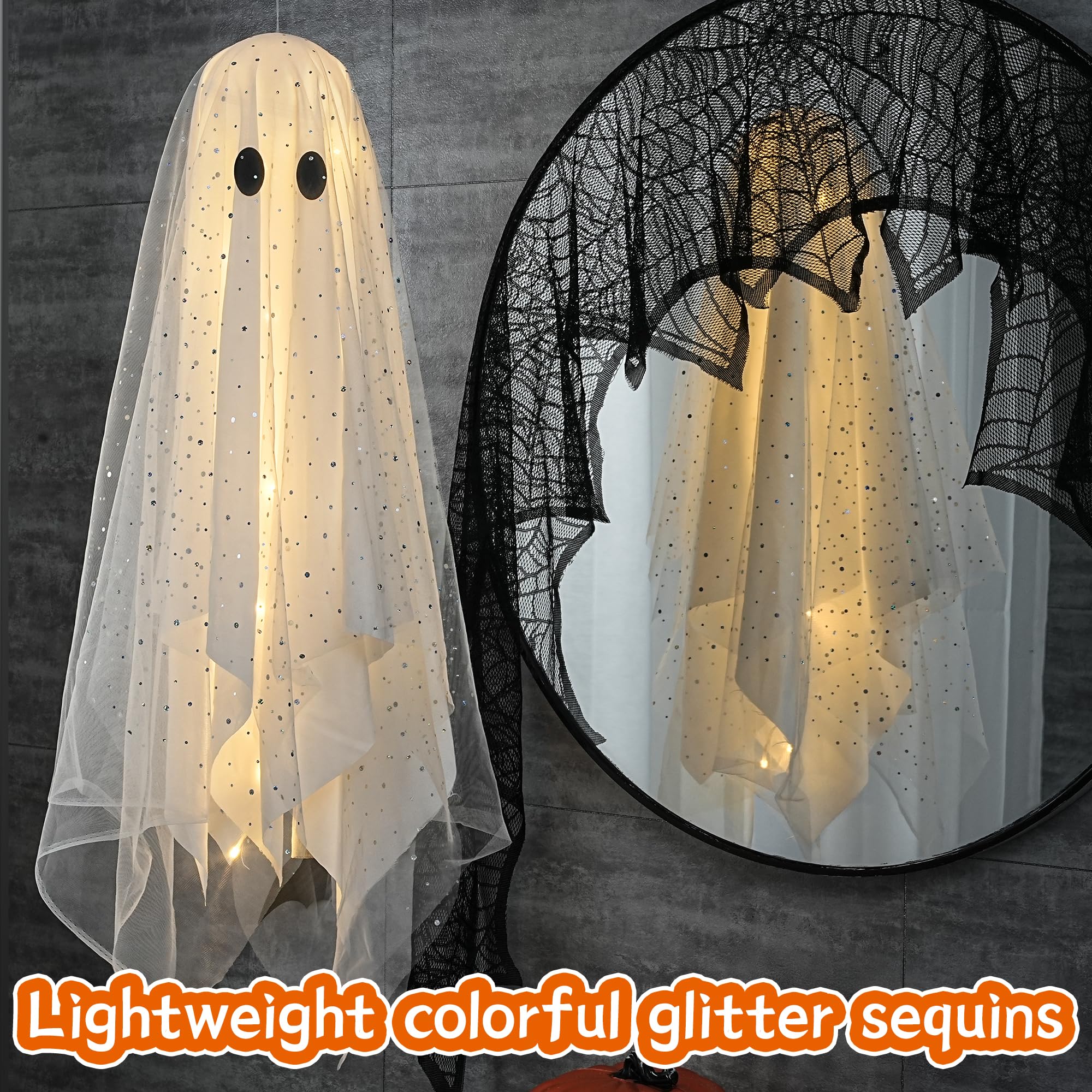 2Packs Halloween Decorations Outdoor,Halloweens Party Decoration Indoor,Spooky Ghost with Remote Control String Lights,Halloween-Ghost Lights for Porches Yards Gardens Lawn