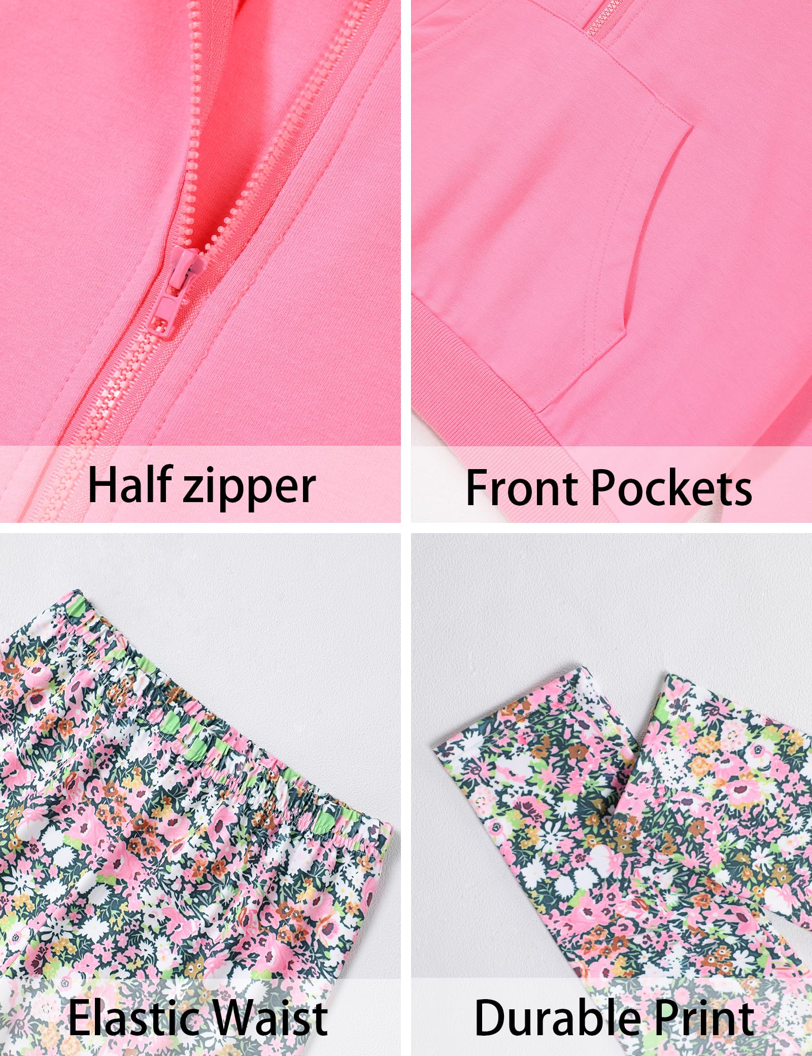 Girls Clothes Half Zip Sweatshirt Top and Full Print Tight Pants 2 Piece Outfit for Kids 6-14