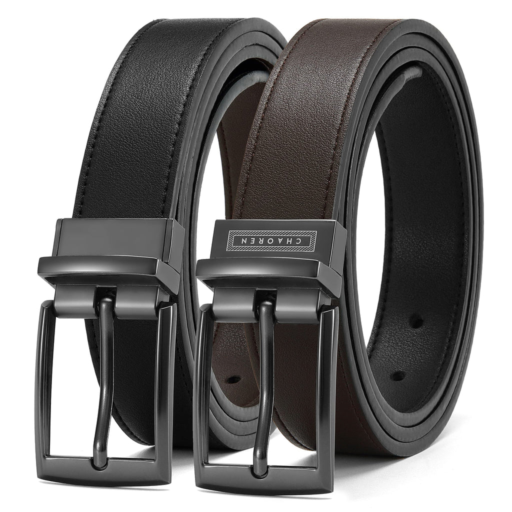 CHAOREN Boys Belt, Most Size Kids 1 1/4" Dress Reversible Belt for Youth - One Leather Belt Two Style